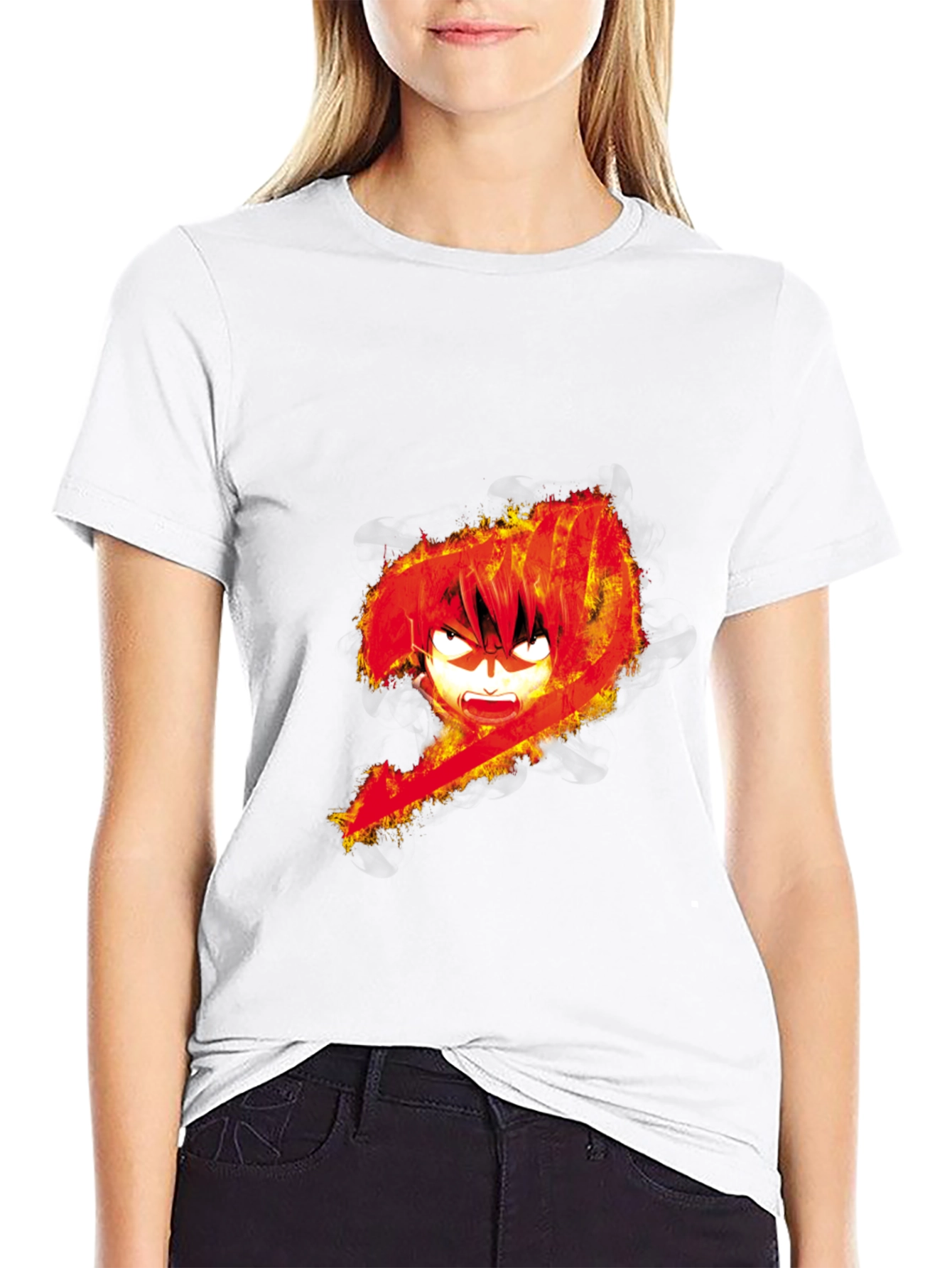 Fiery Anime Graphic Black T-Shirt