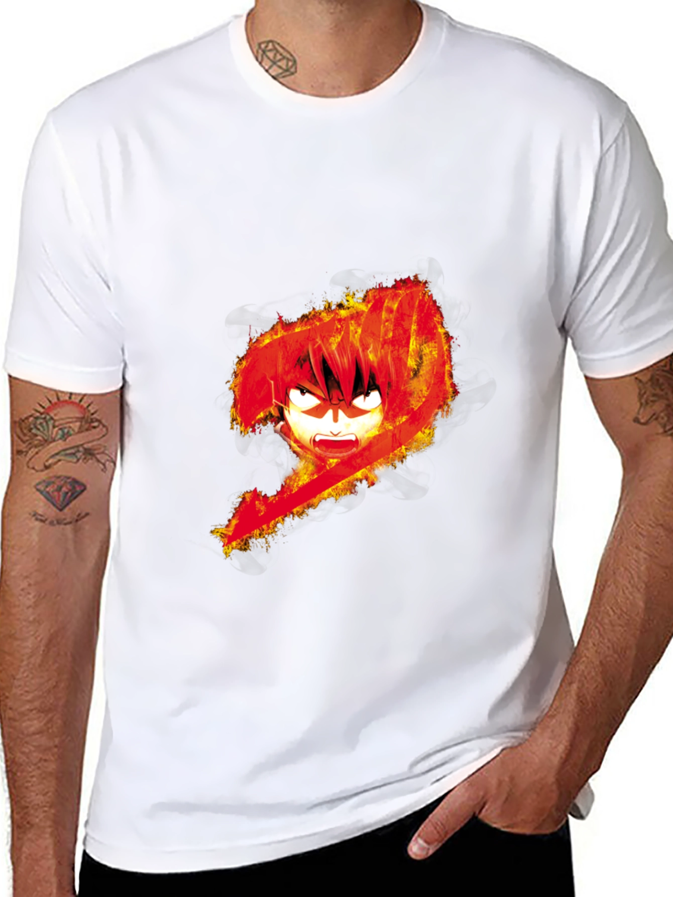 Fiery Anime Graphic Black T-Shirt