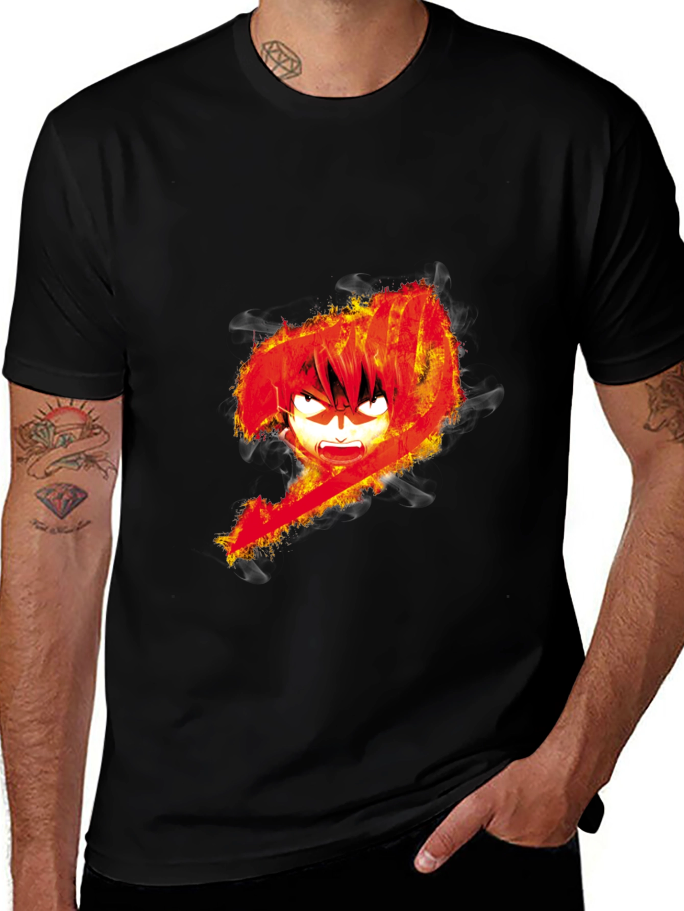 Fiery Anime Graphic Black T-Shirt