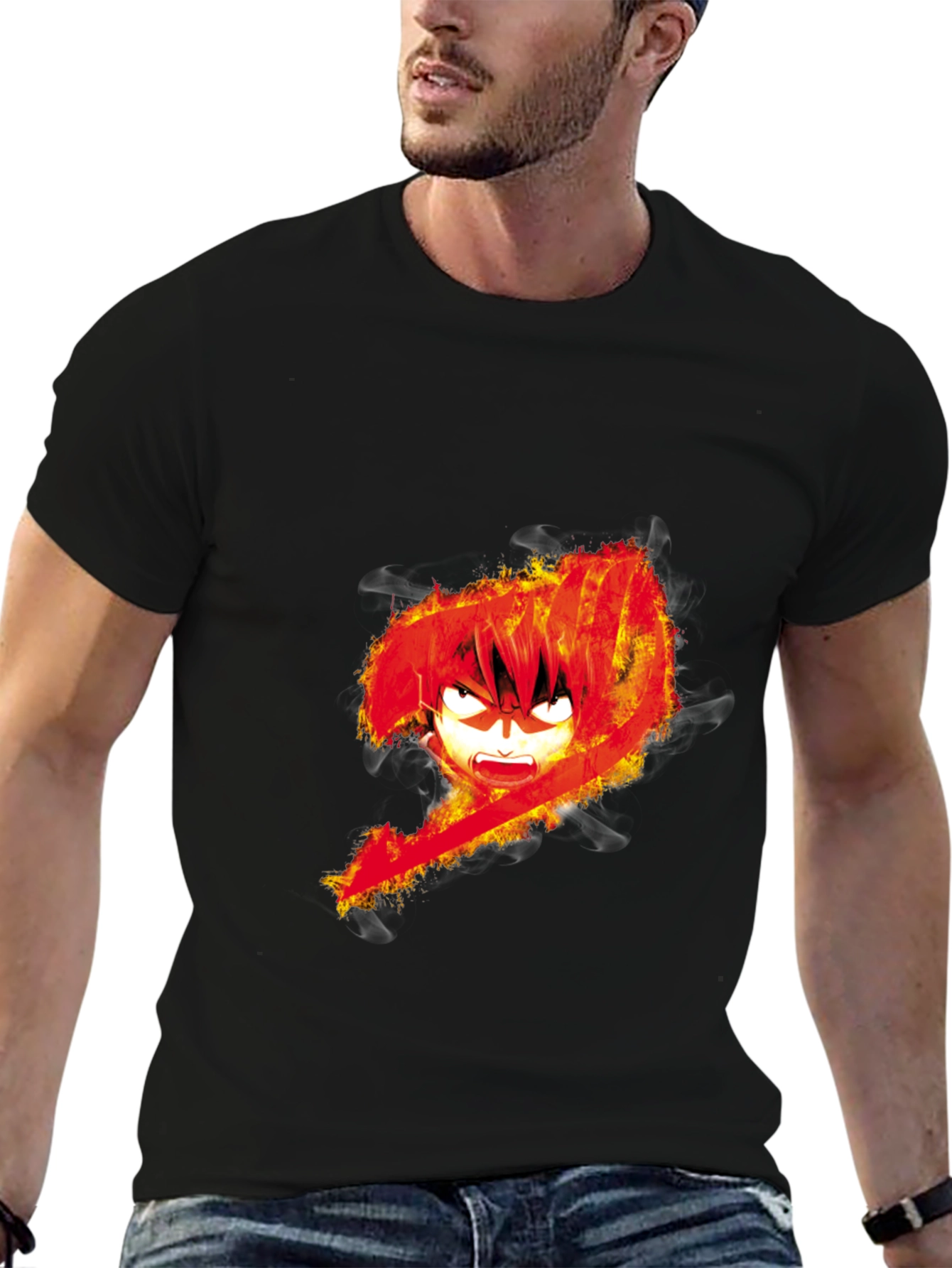 Fiery Anime Graphic Black T-Shirt