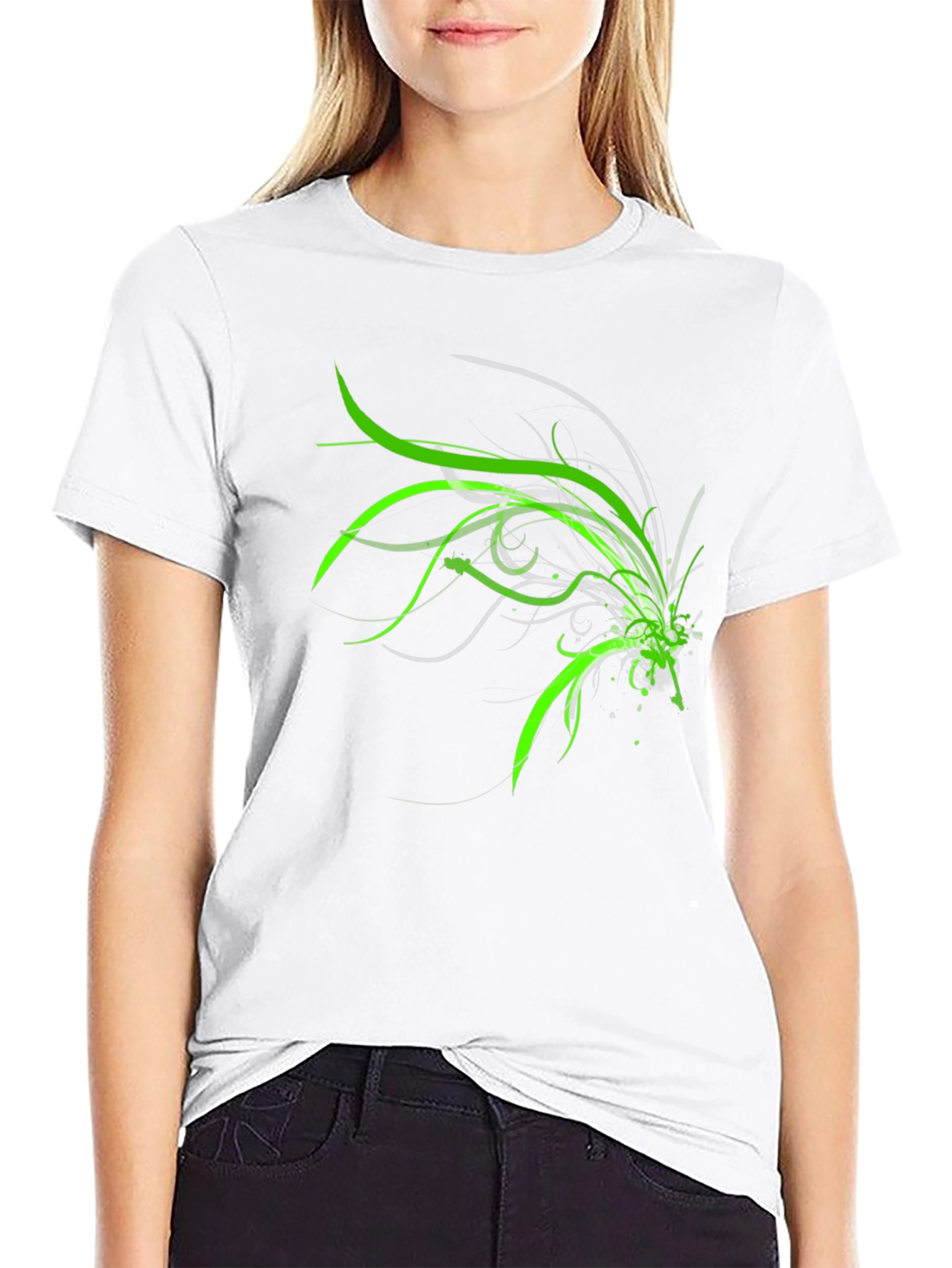 Abstract Green Graphic Print Black T-Shirt