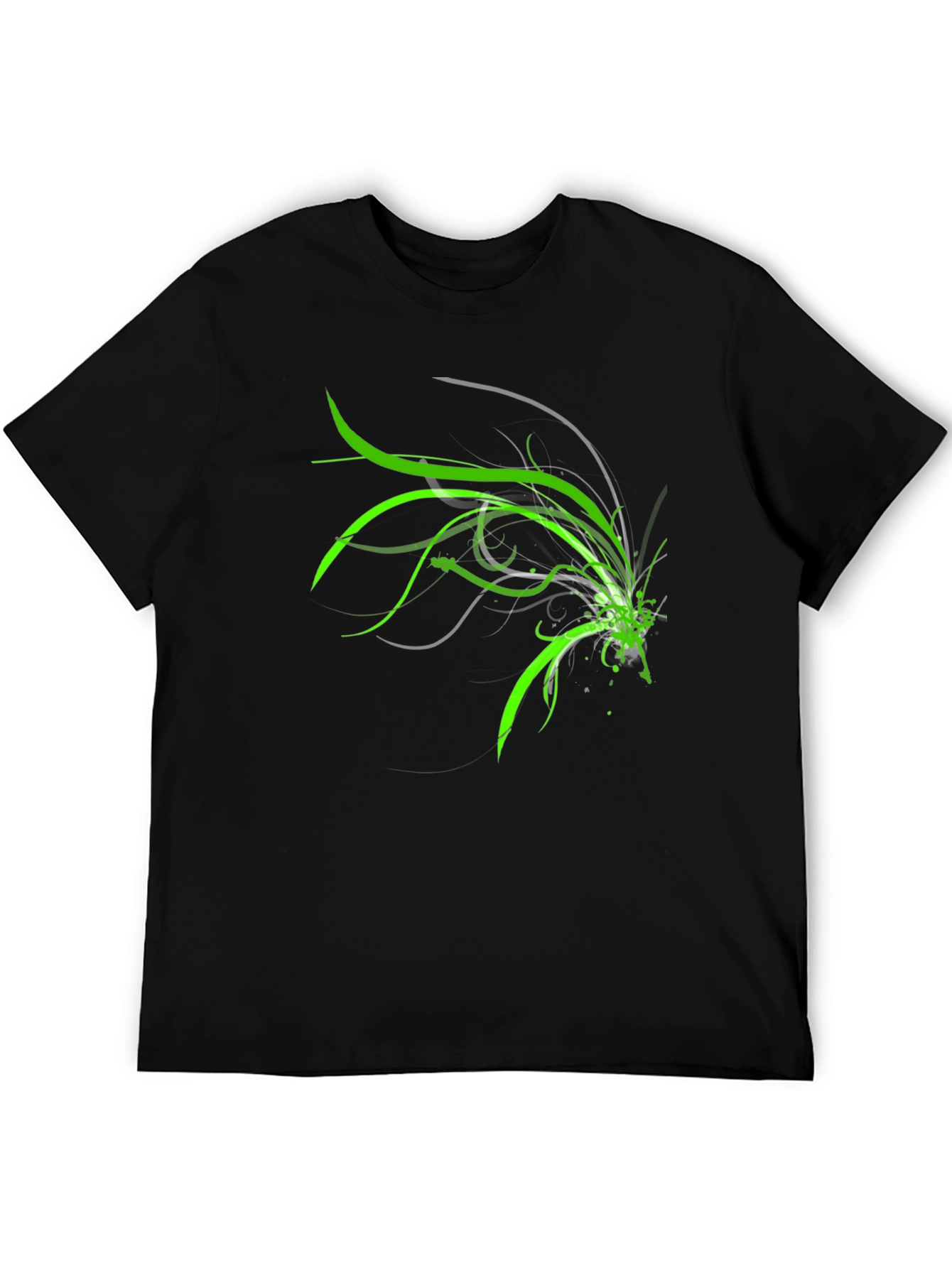 Abstract Green Graphic Print Black T-Shirt