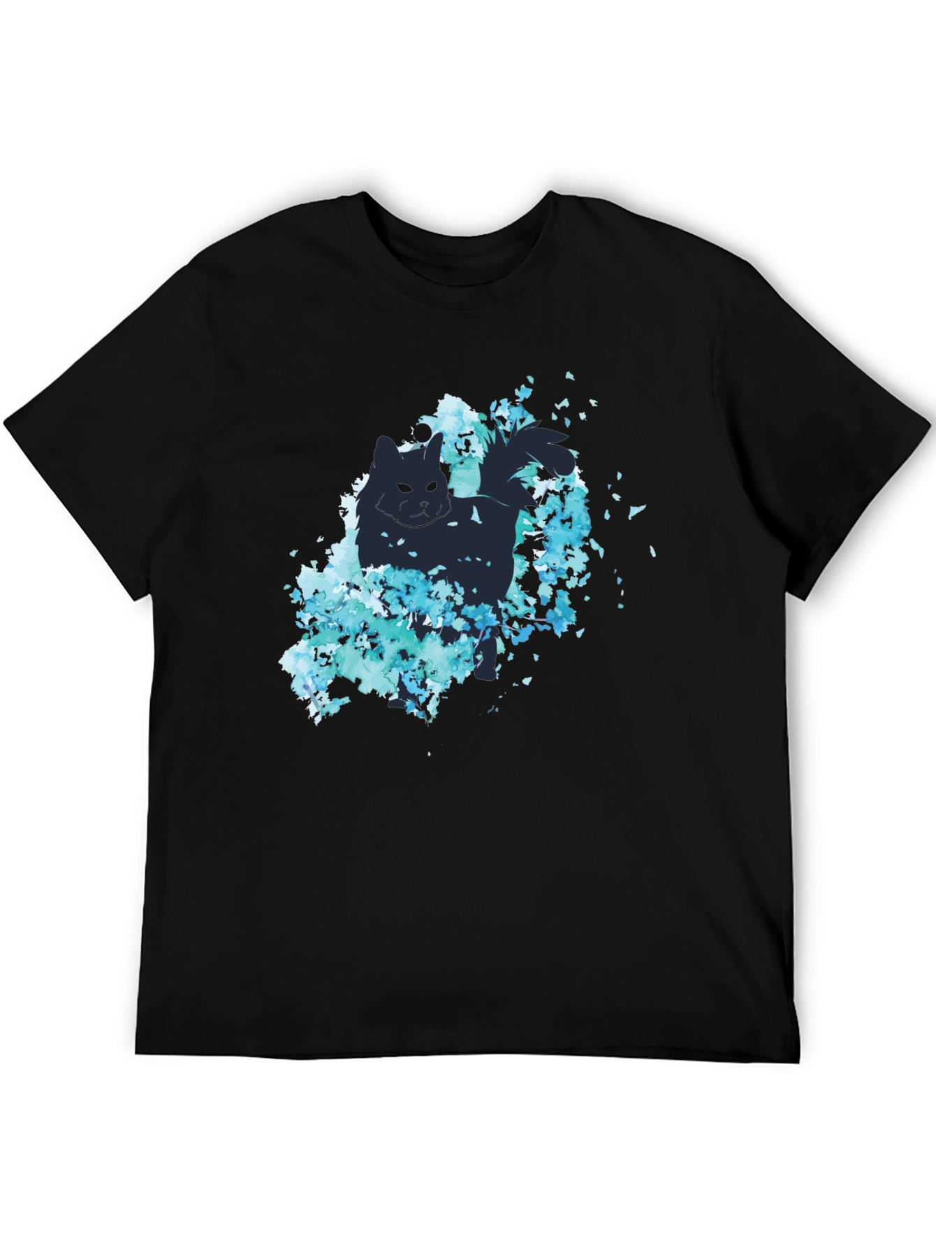 Cat Silhouette Floral T-Shirt - Stylish Black Tee