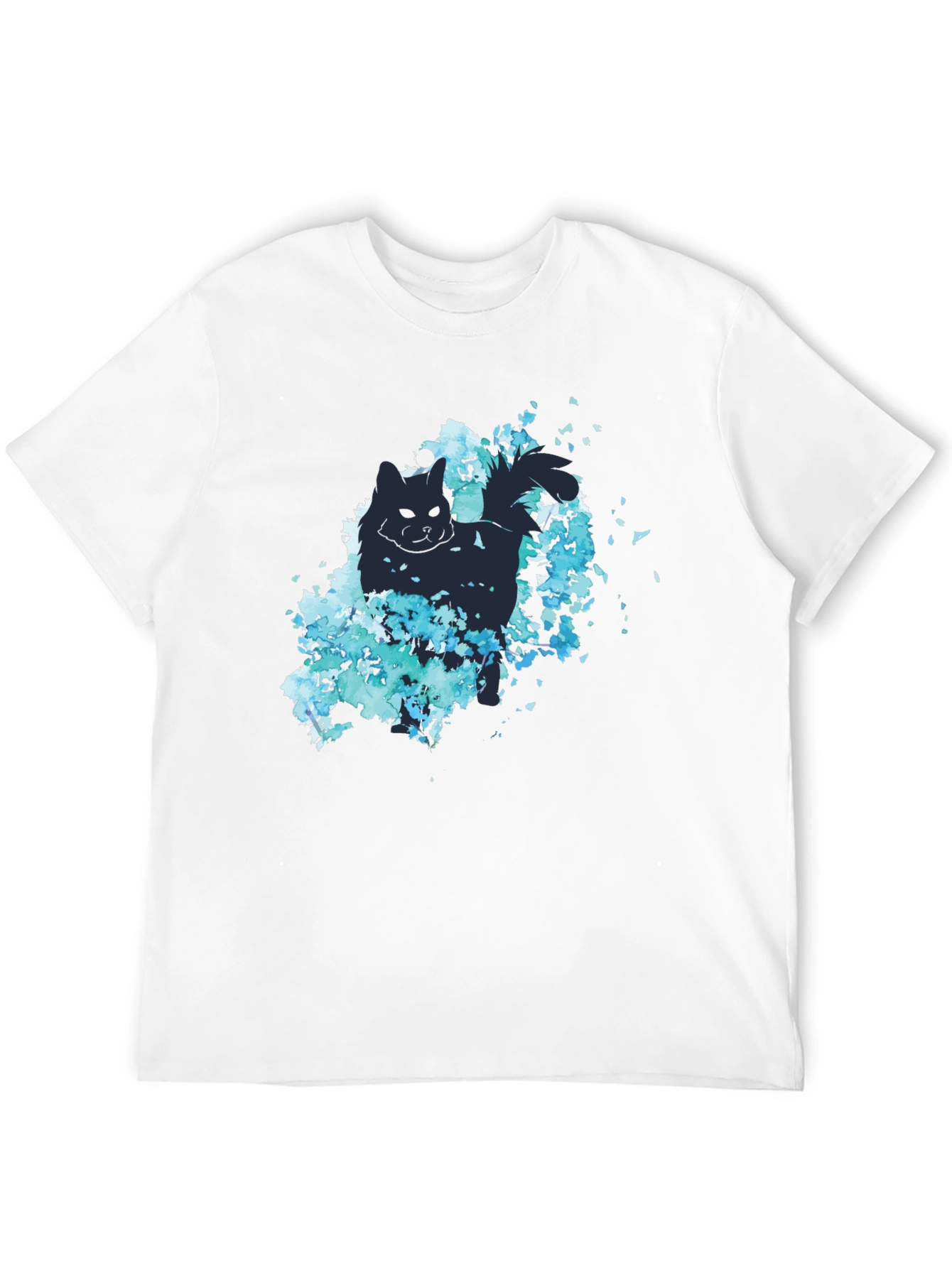 Cat Silhouette Floral T-Shirt - Stylish Black Tee