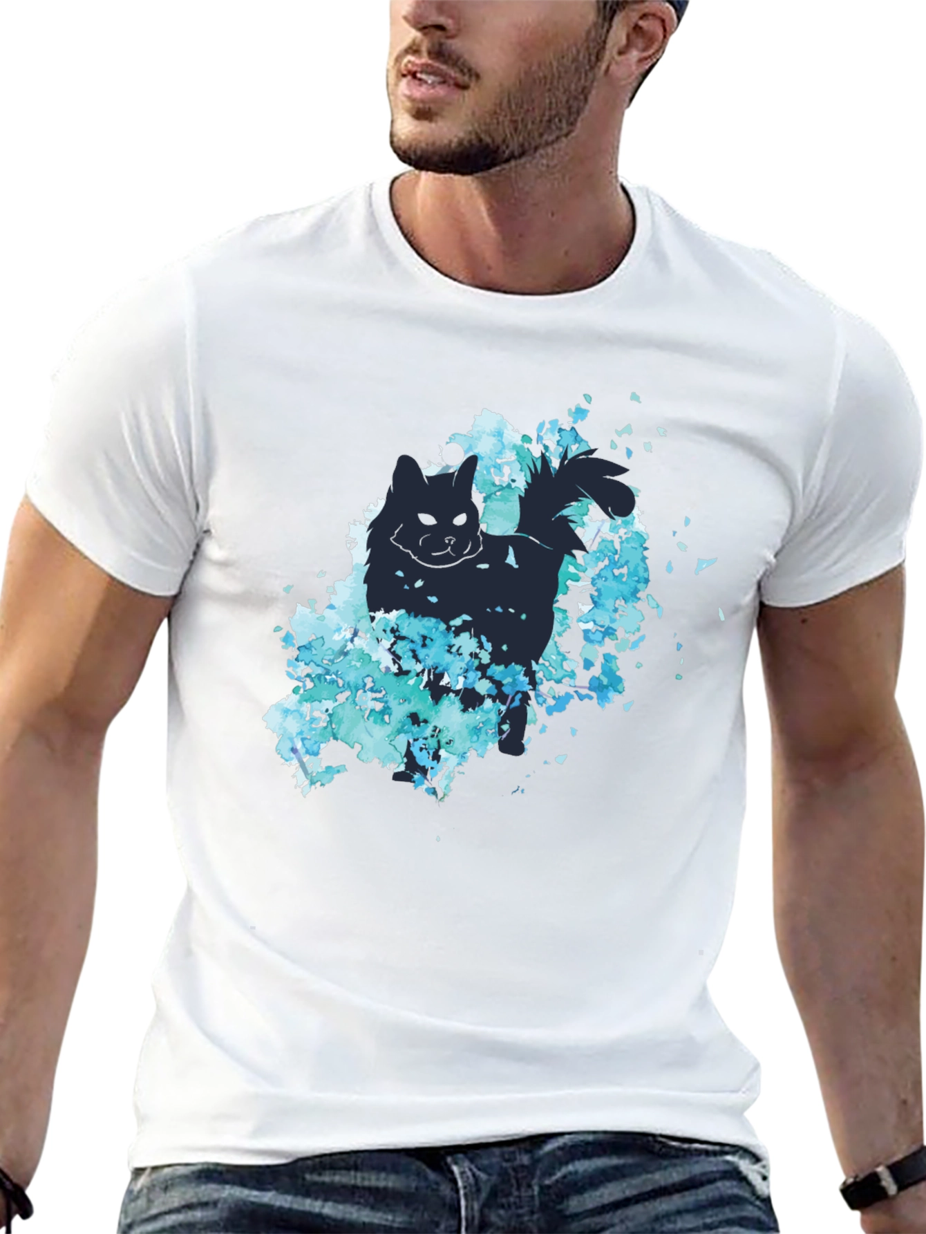 Cat Silhouette Floral T-Shirt - Stylish Black Tee