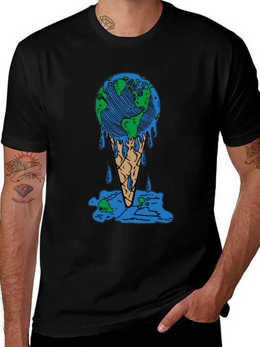Earth Ice Cream Cone Graphic Tee - Global Warming Awareness Shirt