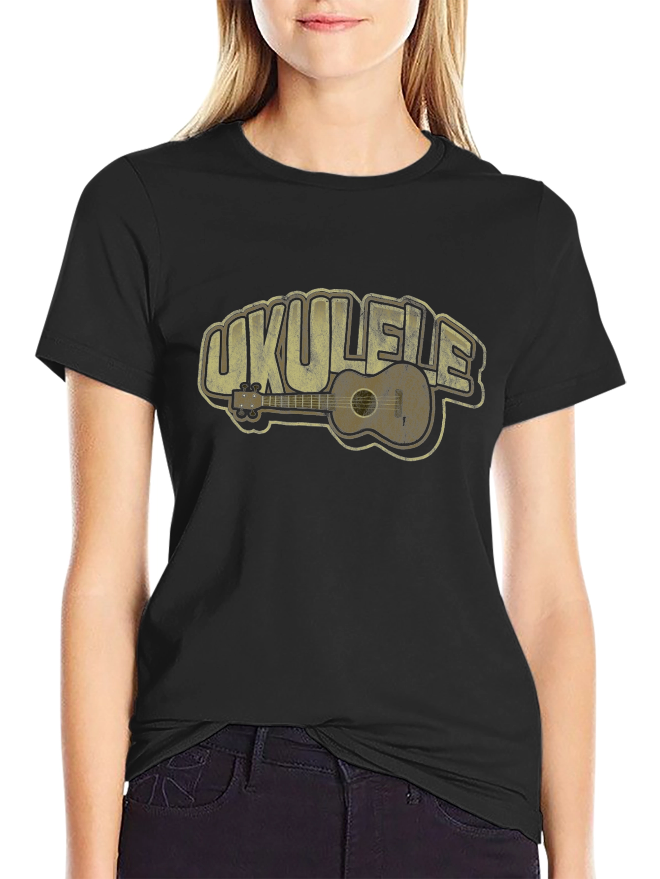 Ukulele Graphic Tee - Music Lovers Black T-Shirt