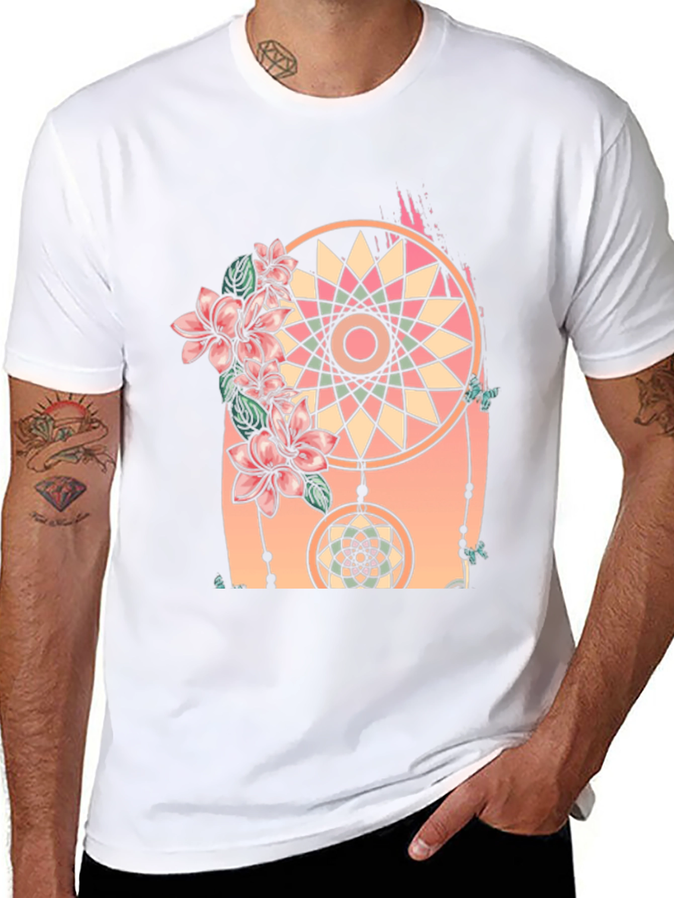 Dreamcatcher Floral Print Black T-Shirt