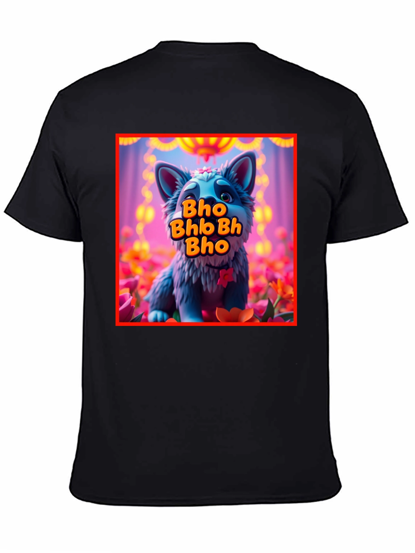 Cute Cartoon Wolf Bho Bhb Bh Bho Black T-Shirt