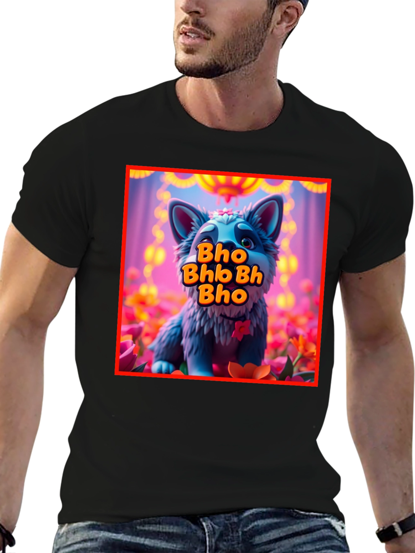Cute Cartoon Wolf Bho Bhb Bh Bho Black T-Shirt