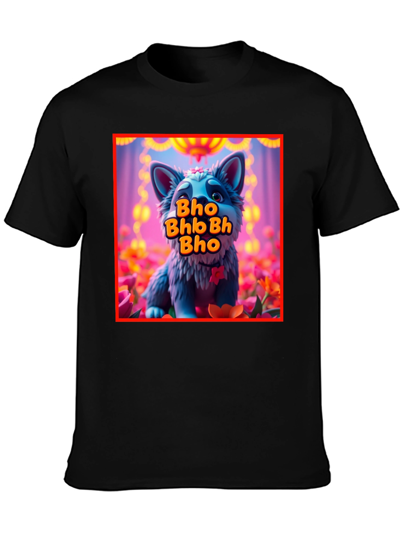 Cute Cartoon Wolf Bho Bhb Bh Bho Black T-Shirt