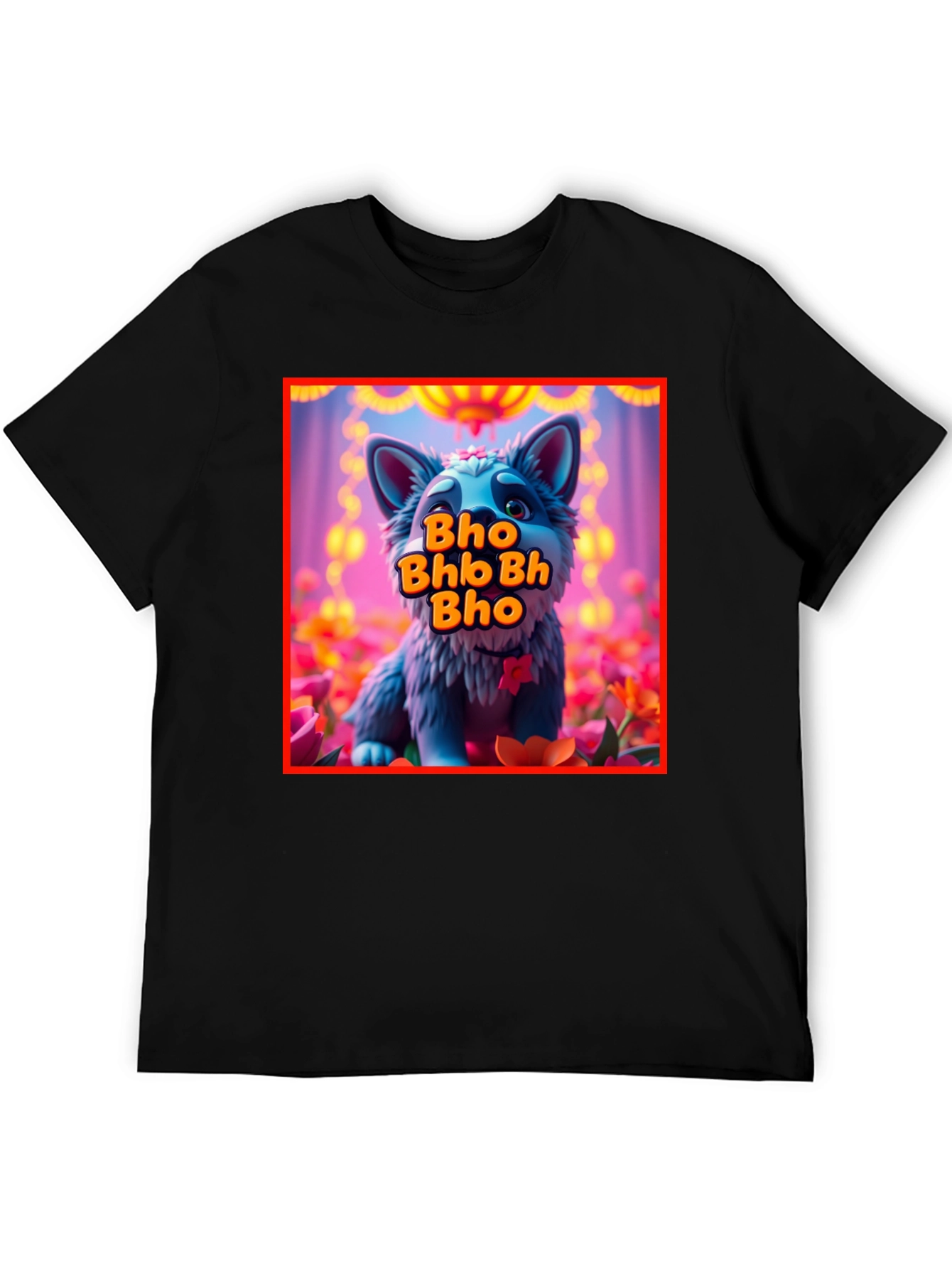 Cute Cartoon Wolf Bho Bhb Bh Bho Black T-Shirt
