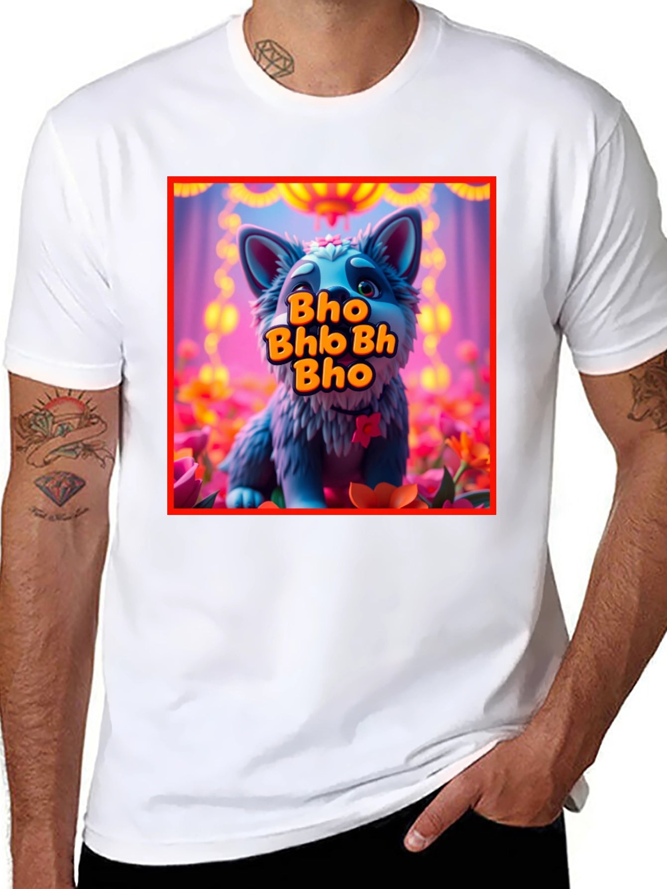 Cute Cartoon Wolf Bho Bhb Bh Bho Black T-Shirt