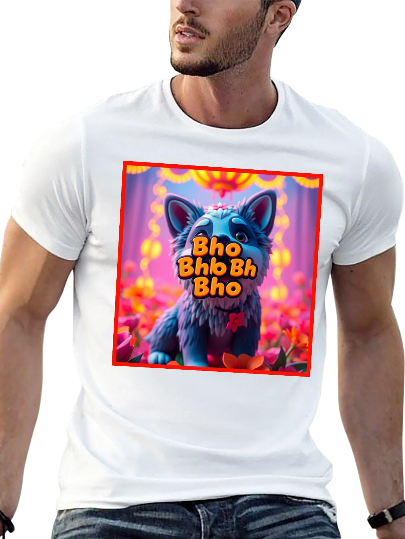 Cute Cartoon Wolf Bho Bhb Bh Bho Black T-Shirt