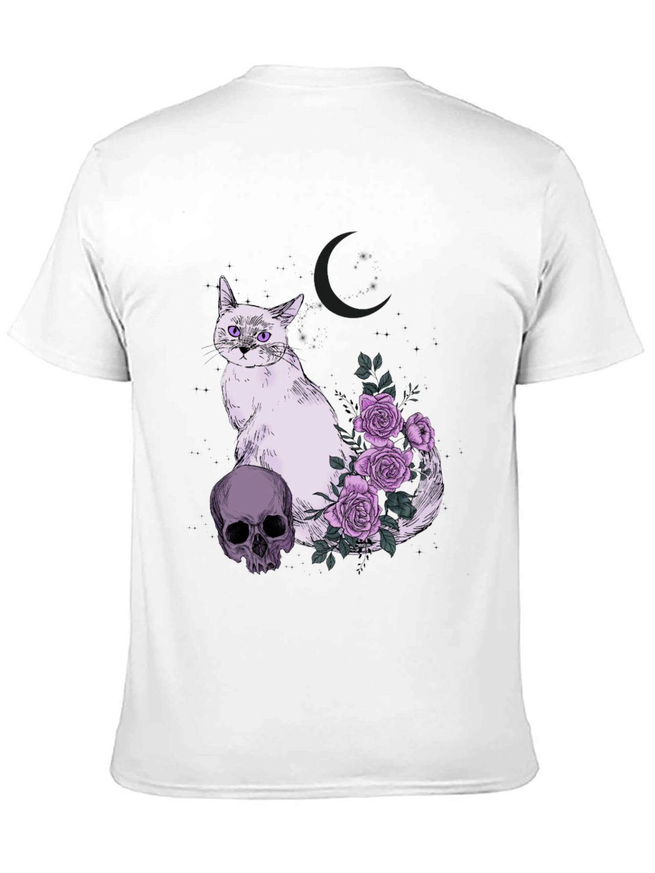 Gothic Cat Skull & Roses T-Shirt
