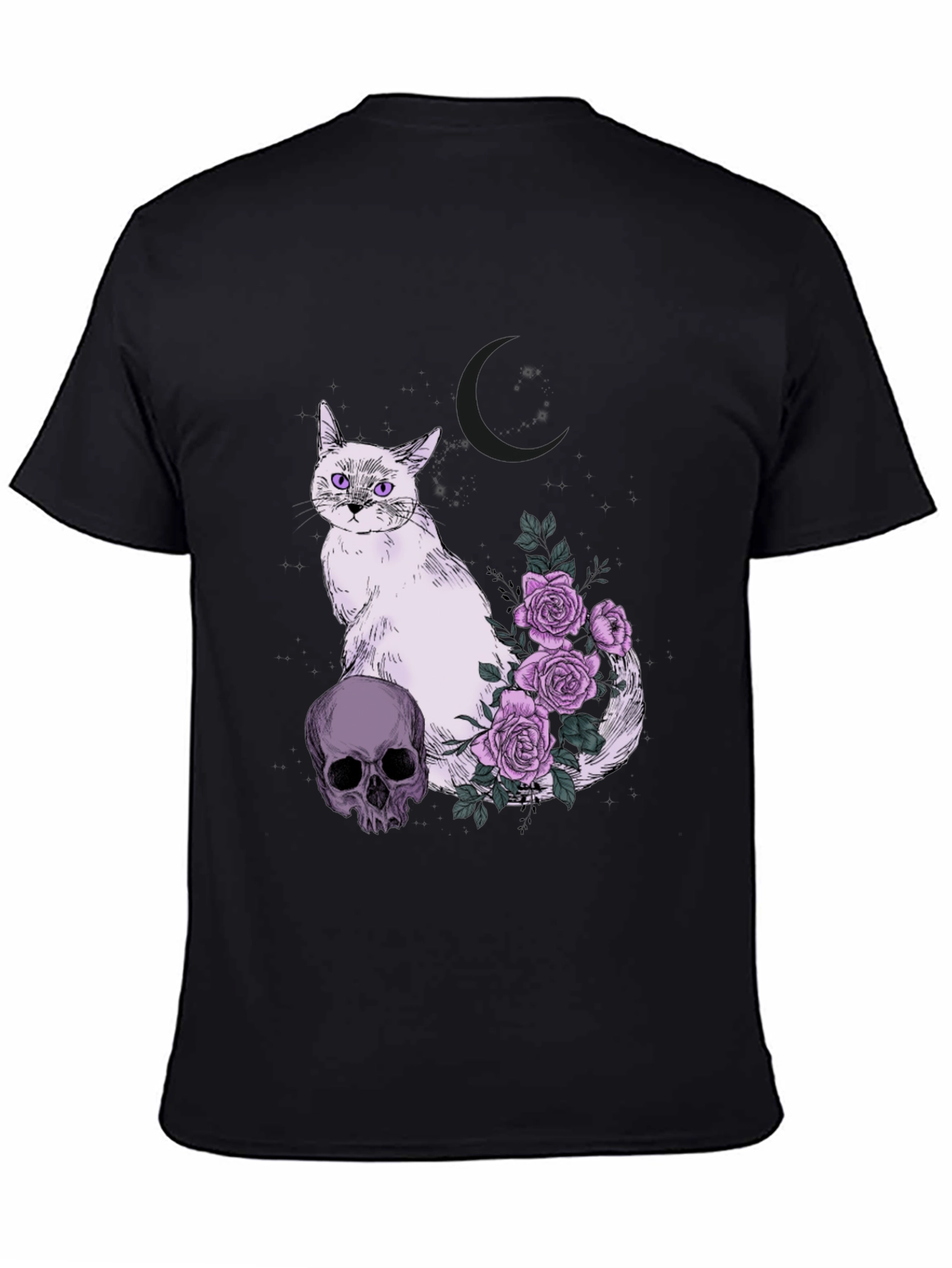 Gothic Cat Skull & Roses T-Shirt