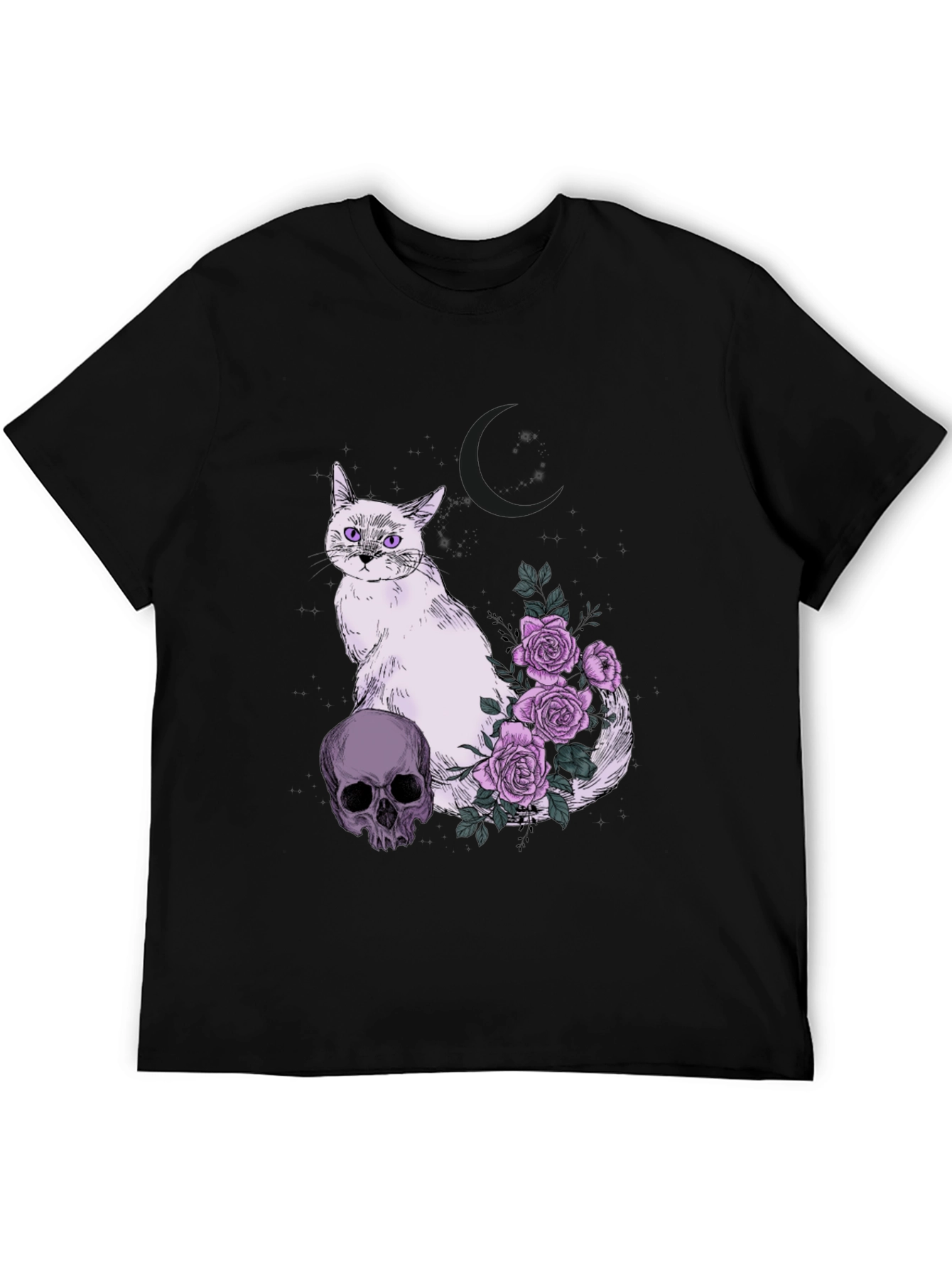 Gothic Cat Skull & Roses T-Shirt