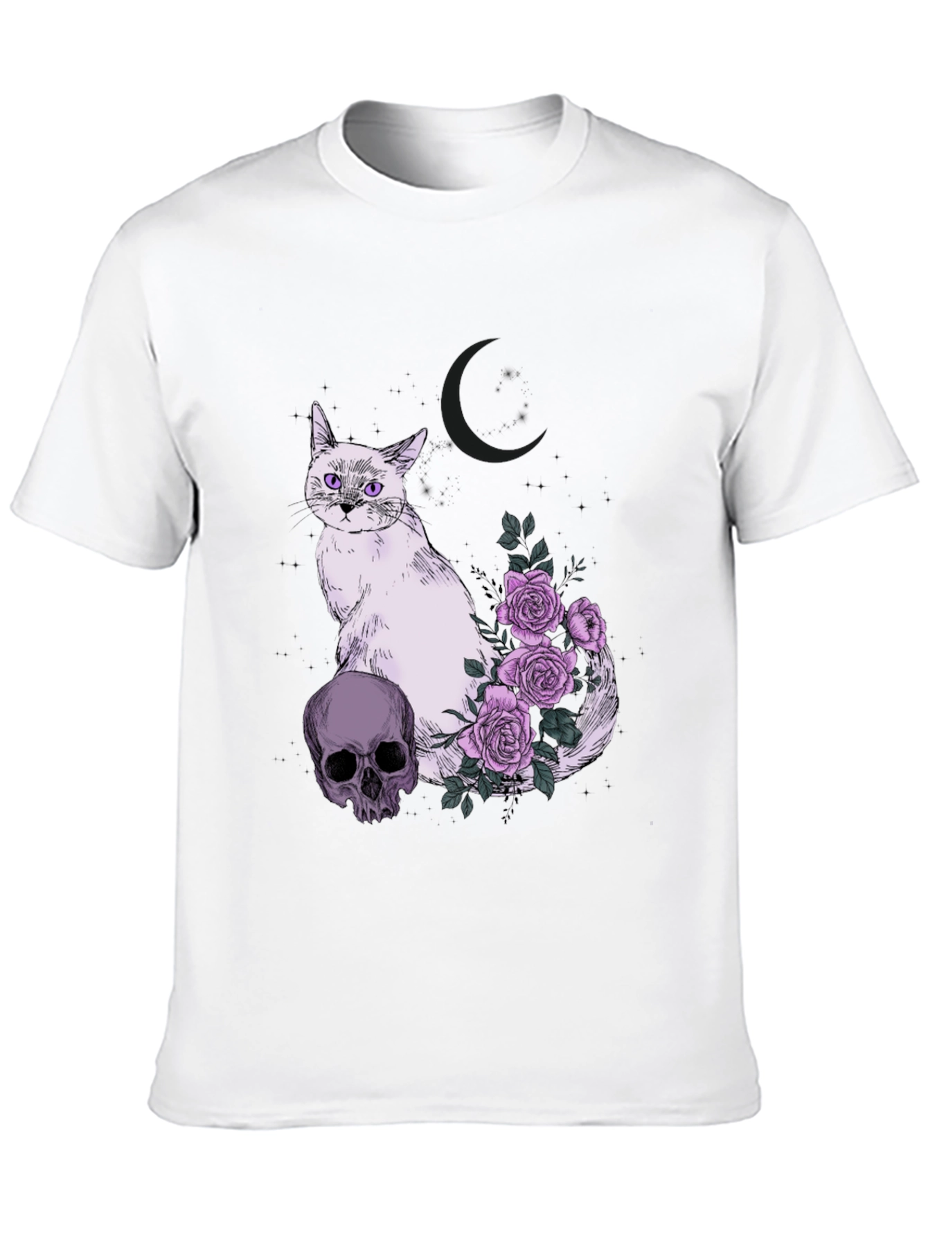 Gothic Cat Skull & Roses T-Shirt