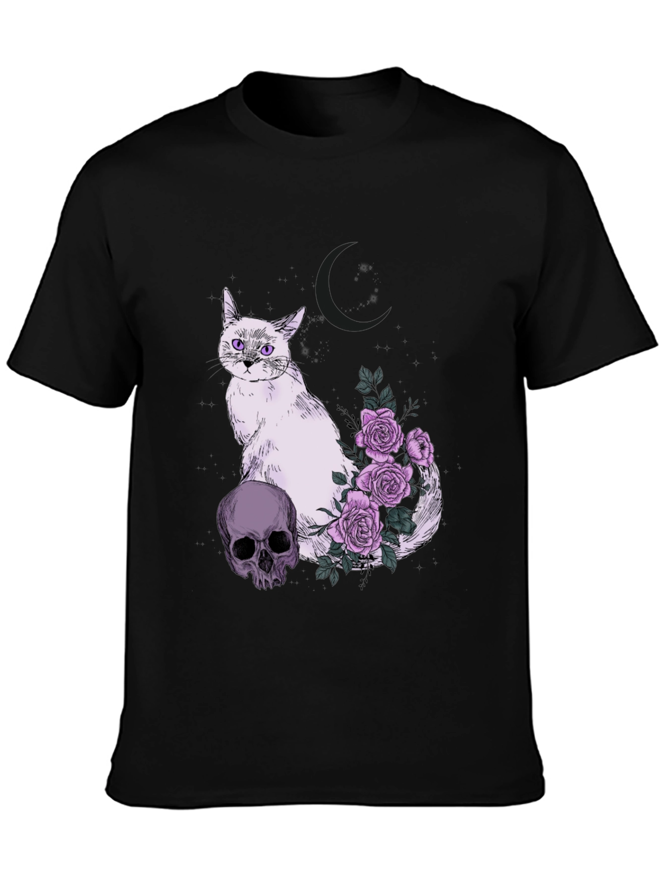 Gothic Cat Skull & Roses T-Shirt