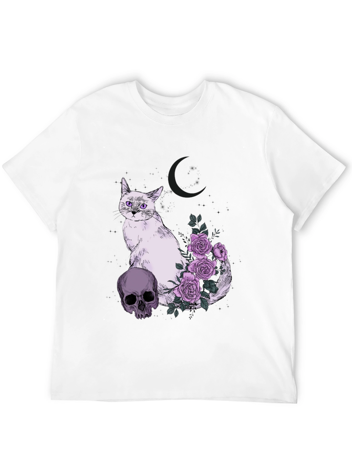 Gothic Cat Skull & Roses T-Shirt