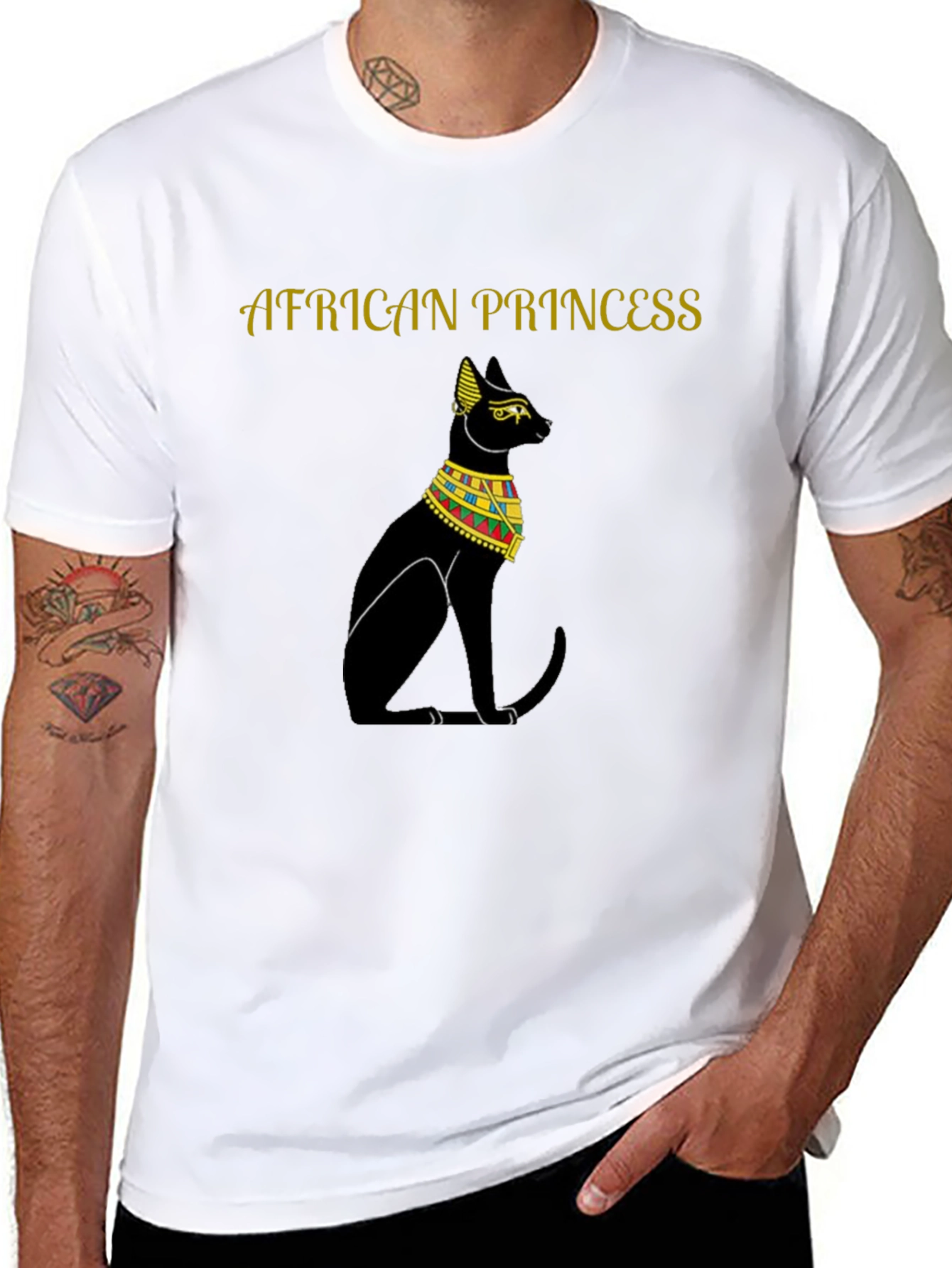 African Princess Cat T-Shirt - Black Egyptian Style Tee