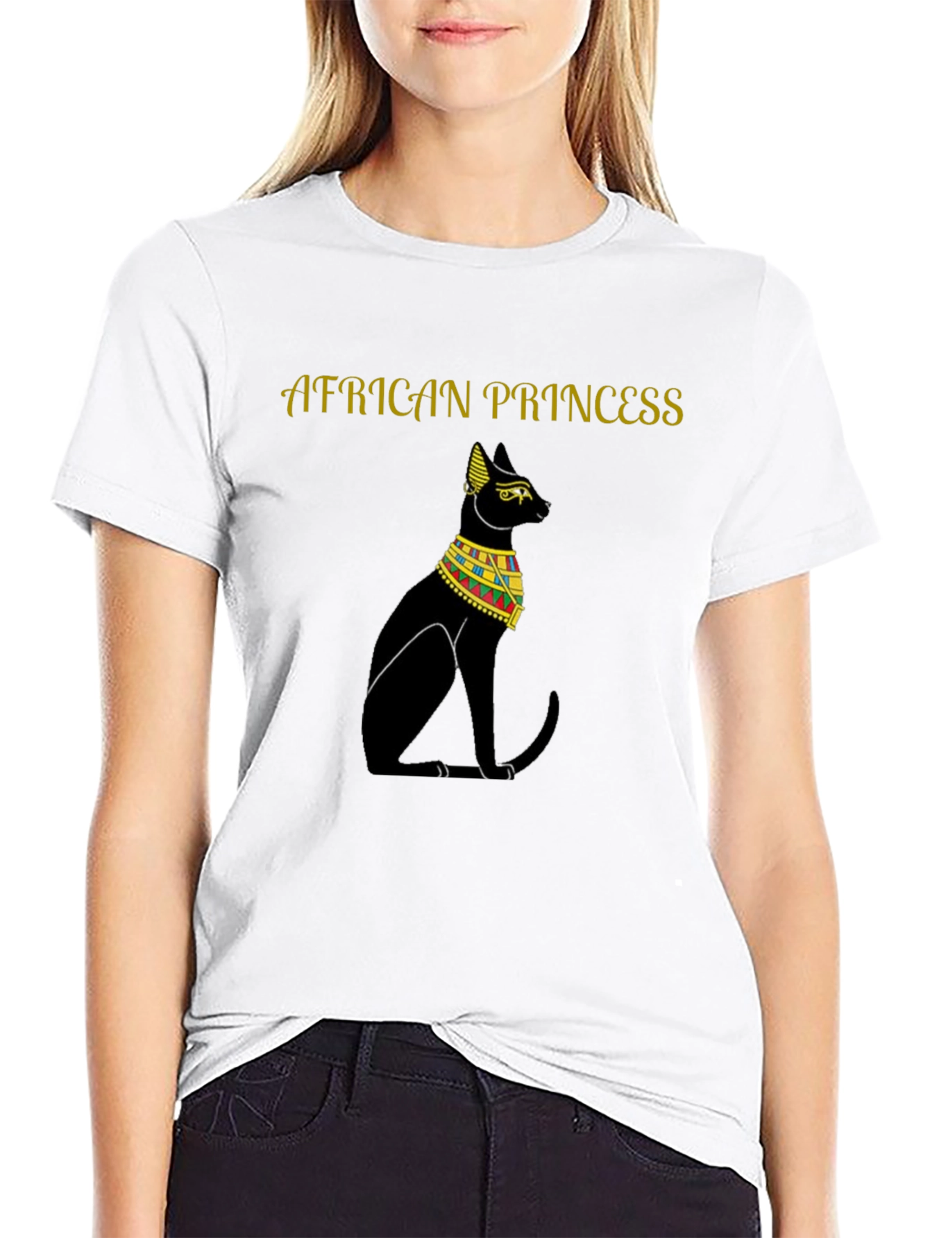African Princess Cat T-Shirt - Black Egyptian Style Tee