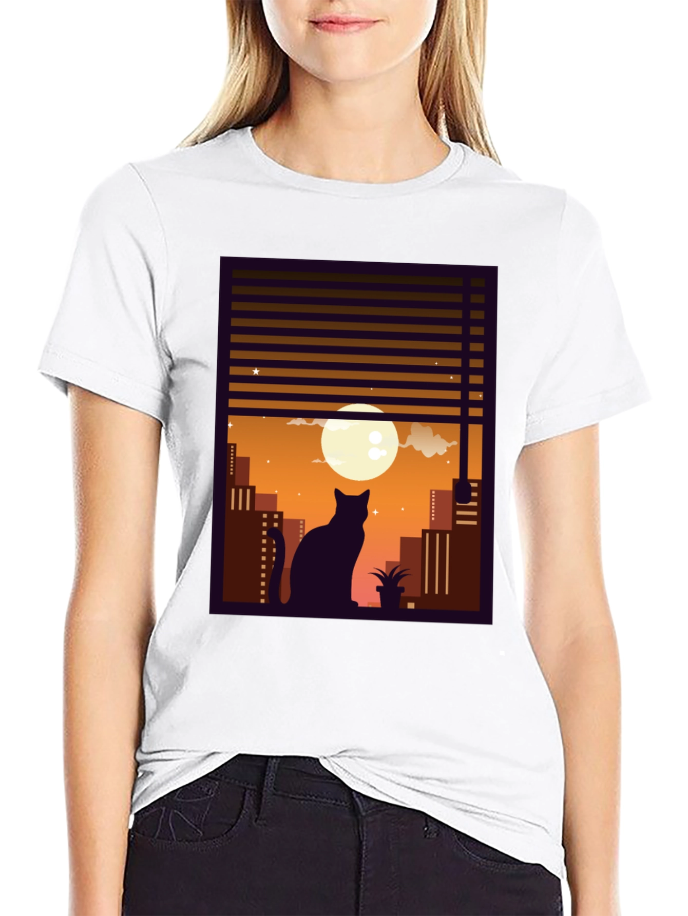 Moon Gazing Cat Graphic Tee