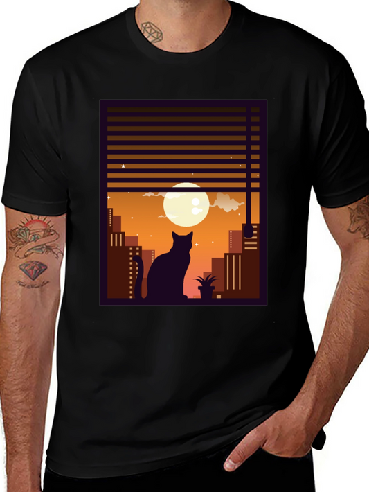 Moon Gazing Cat Graphic Tee