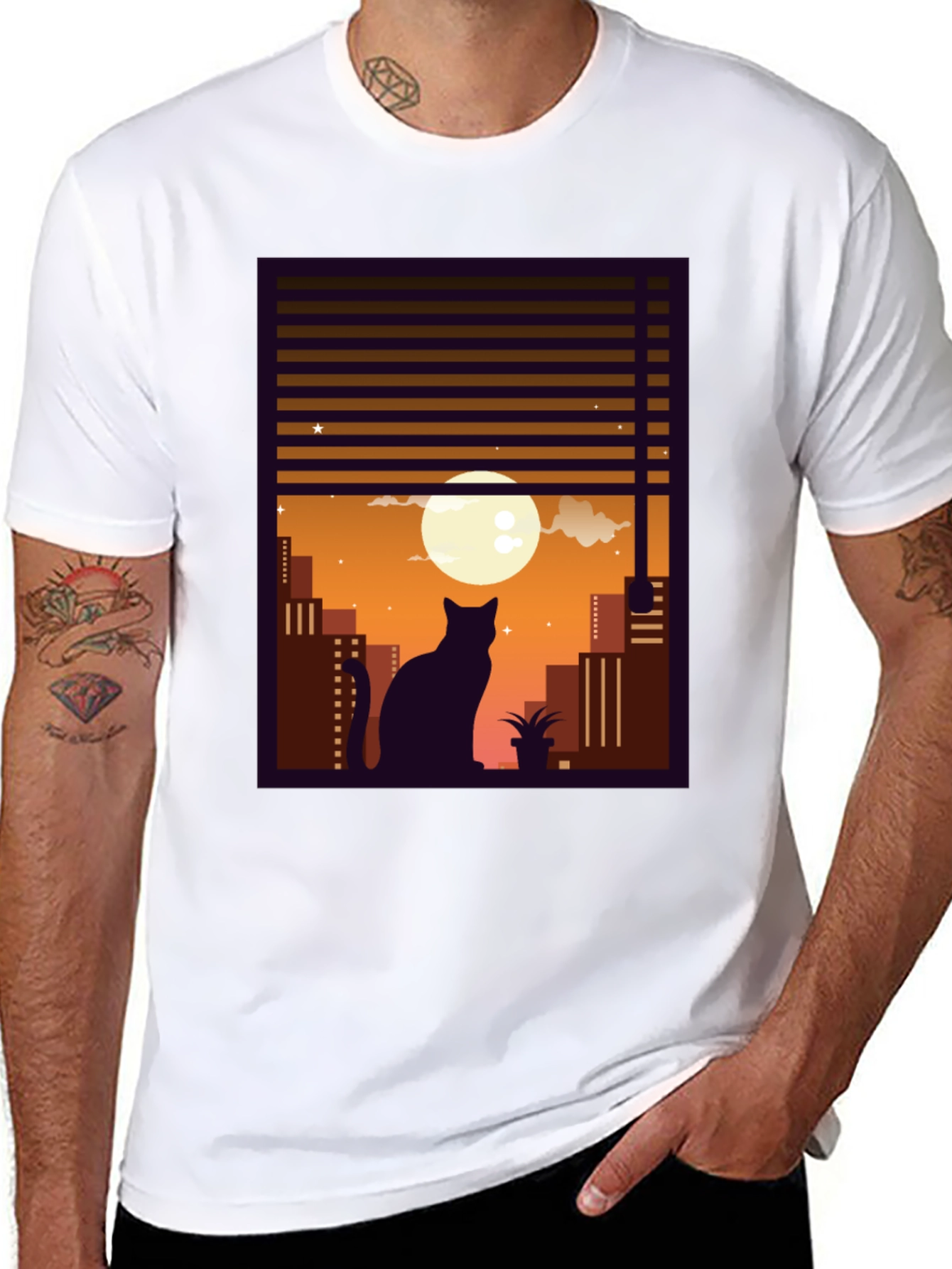 Moon Gazing Cat Graphic Tee