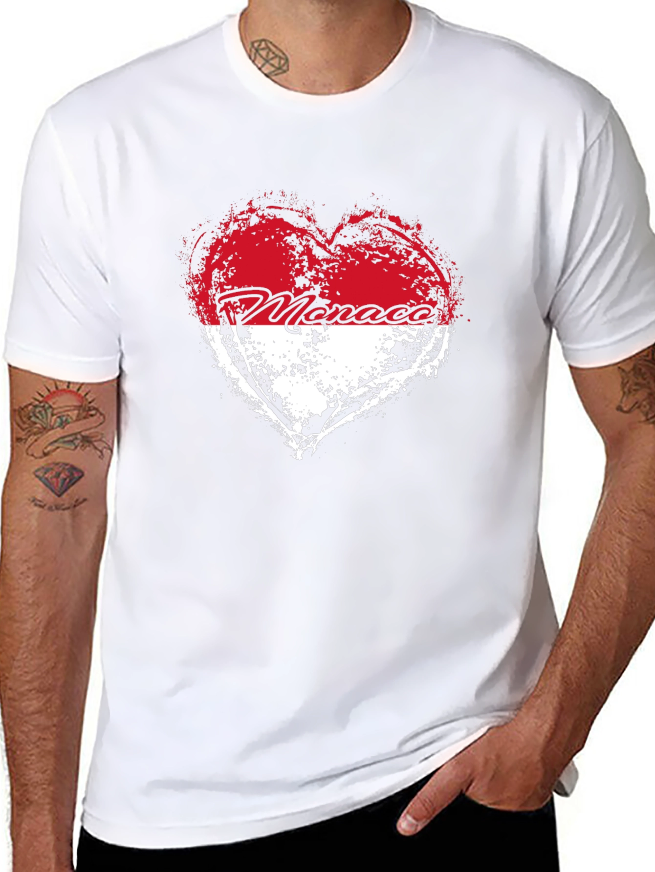 Monaco Heart Flag T-Shirt - Black Cotton Tee