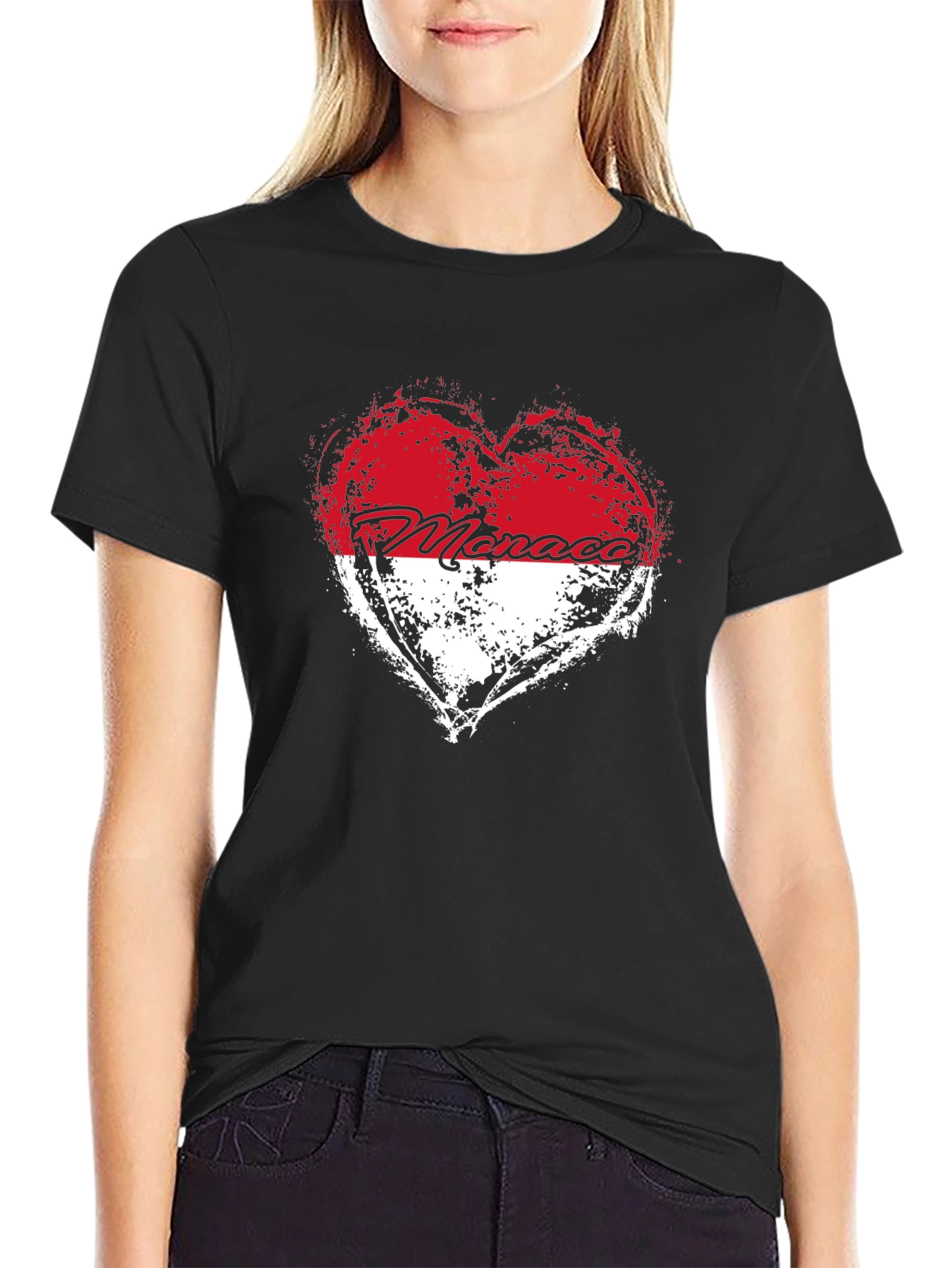 Monaco Heart Flag T-Shirt - Black Cotton Tee
