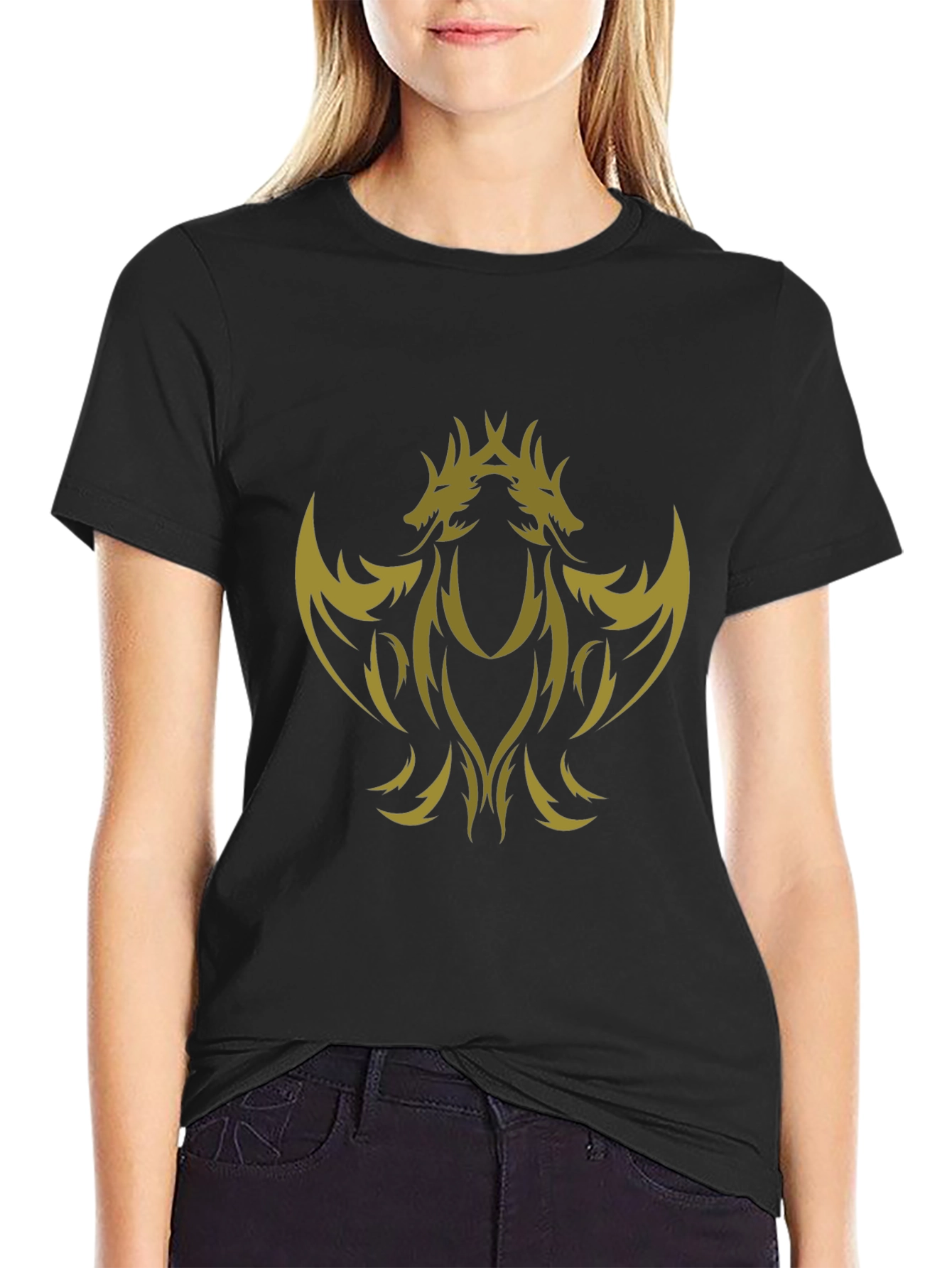 Black T-Shirt with Gold Dragon Design