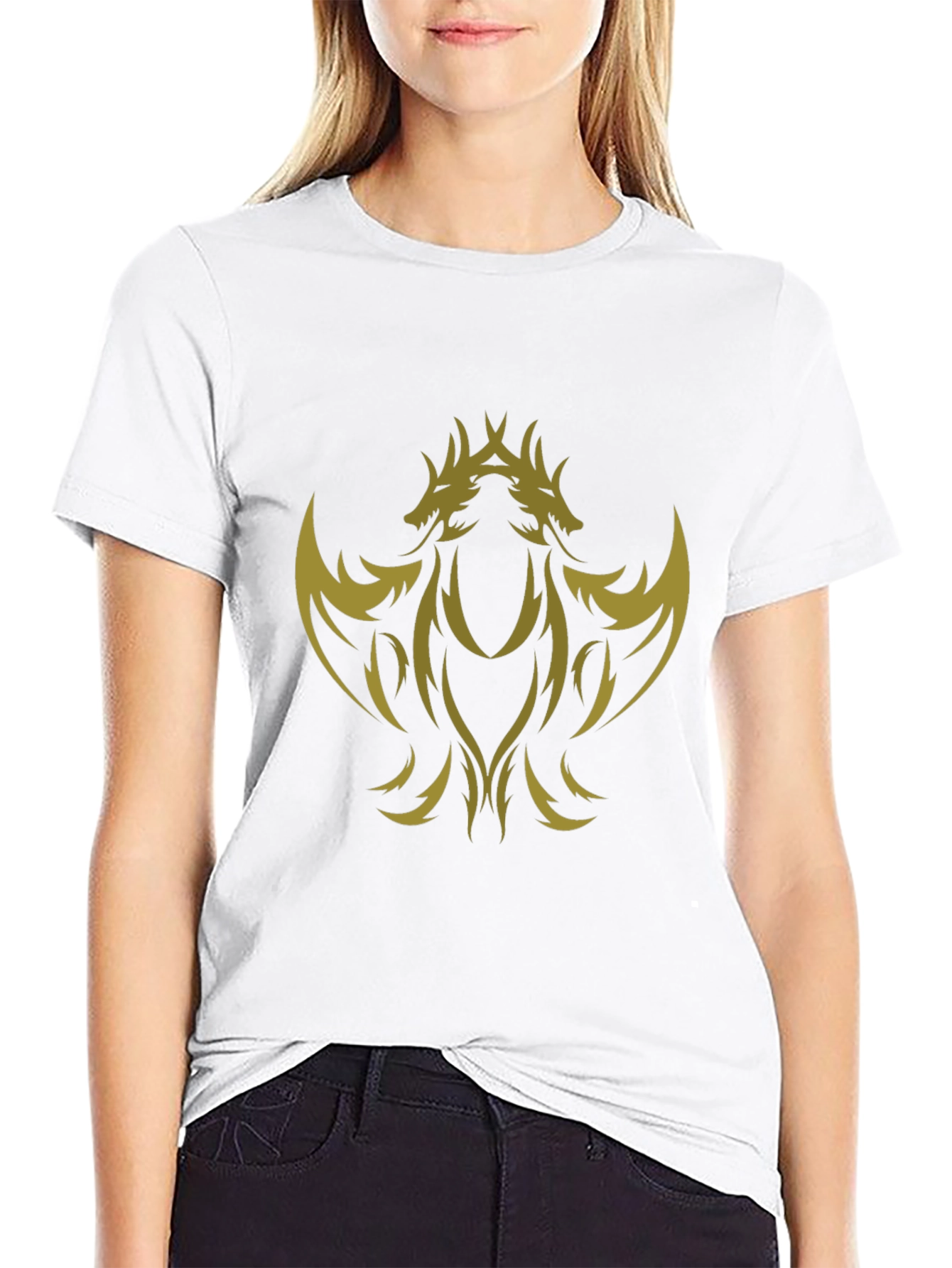 Black T-Shirt with Gold Dragon Design