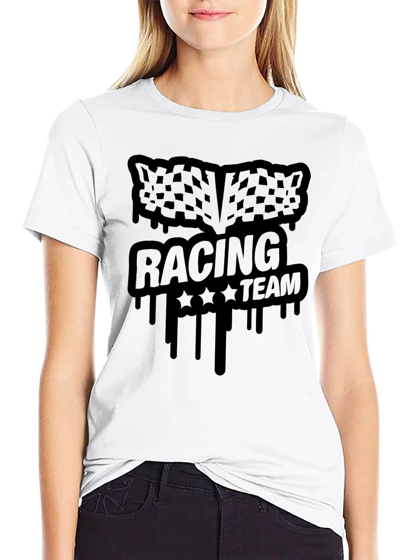 Racing Team Graphic Tee - Black Cotton Blend T-Shirt