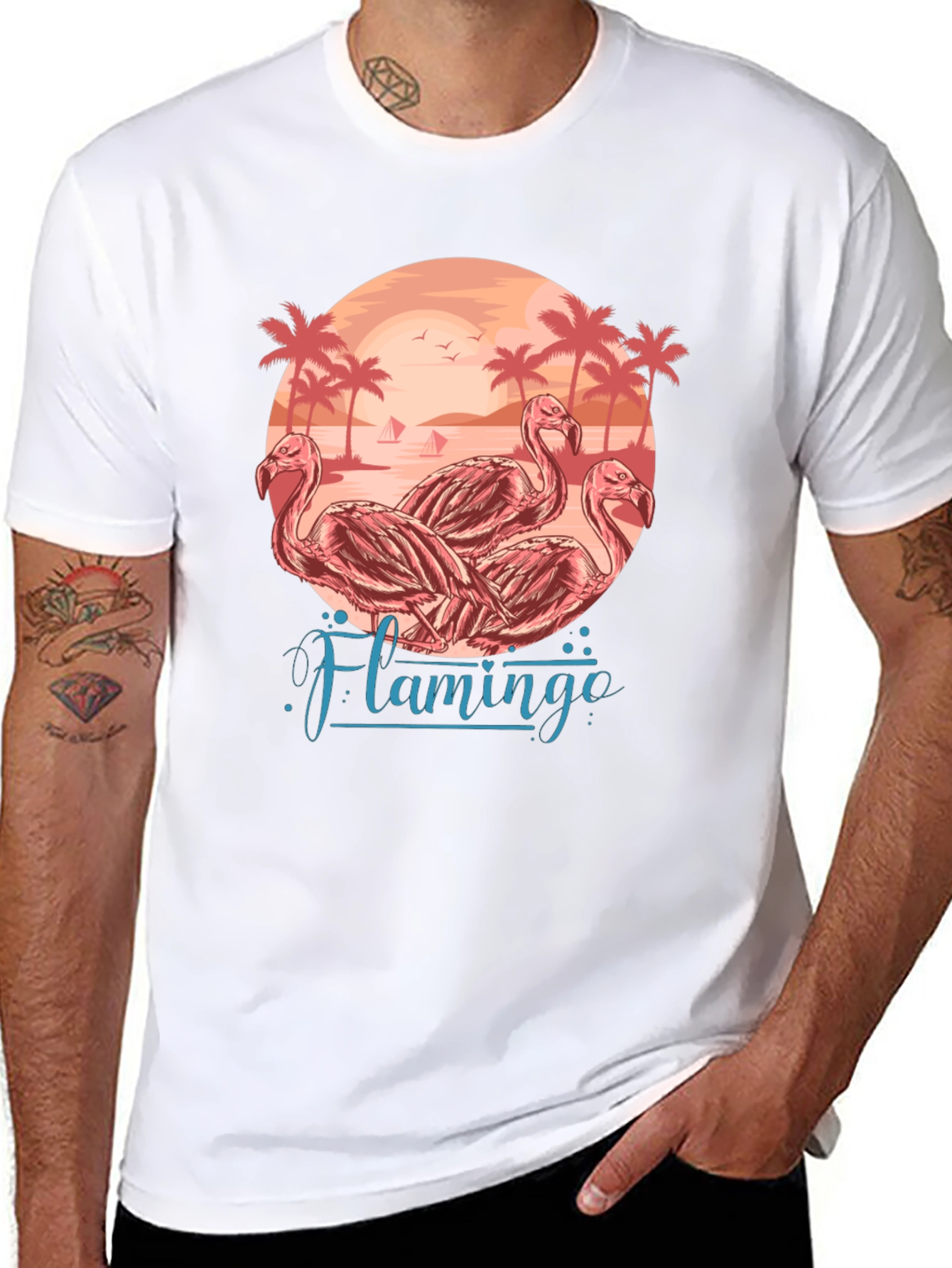 Flamingo Beach Graphic Tee - Tropical Paradise T-Shirt