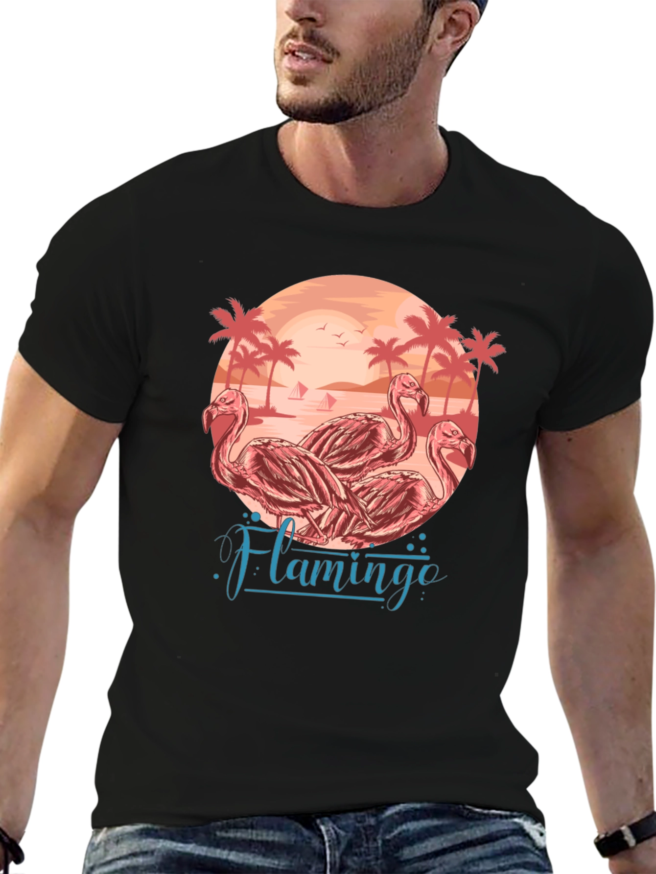 Flamingo Beach Graphic Tee - Tropical Paradise T-Shirt