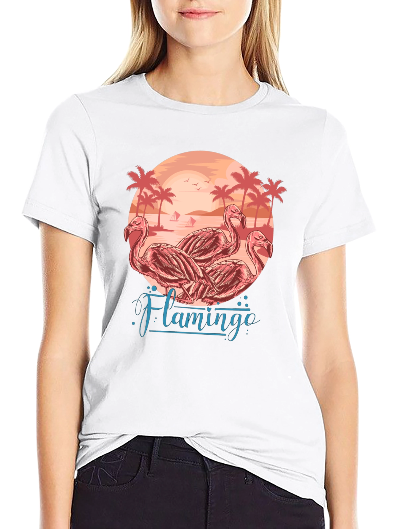 Flamingo Beach Graphic Tee - Tropical Paradise T-Shirt