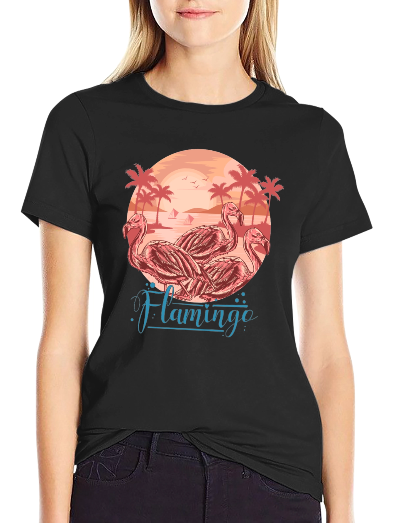 Flamingo Beach Graphic Tee - Tropical Paradise T-Shirt
