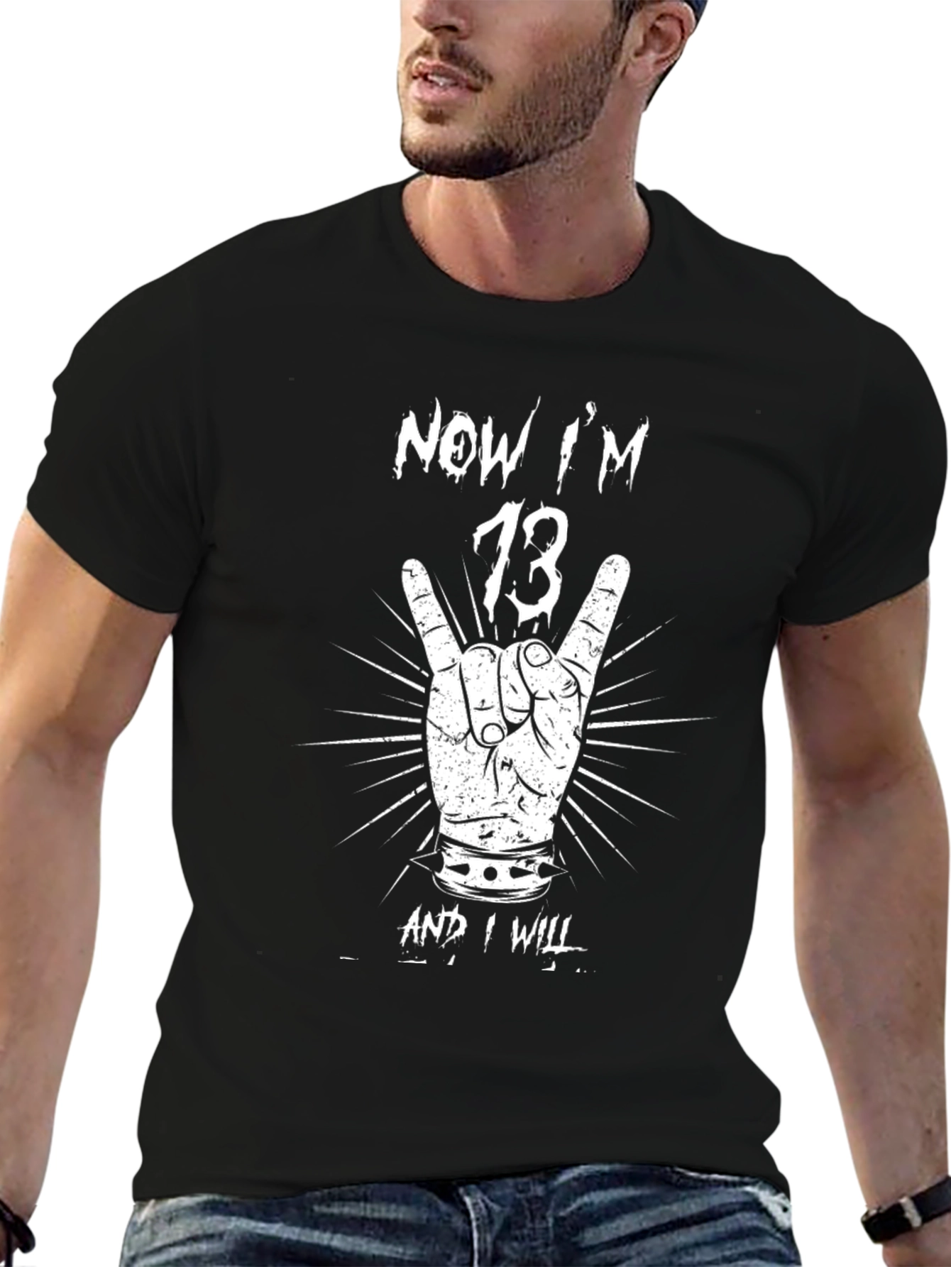 Now Im 13 Black T-Shirt Rock Hand