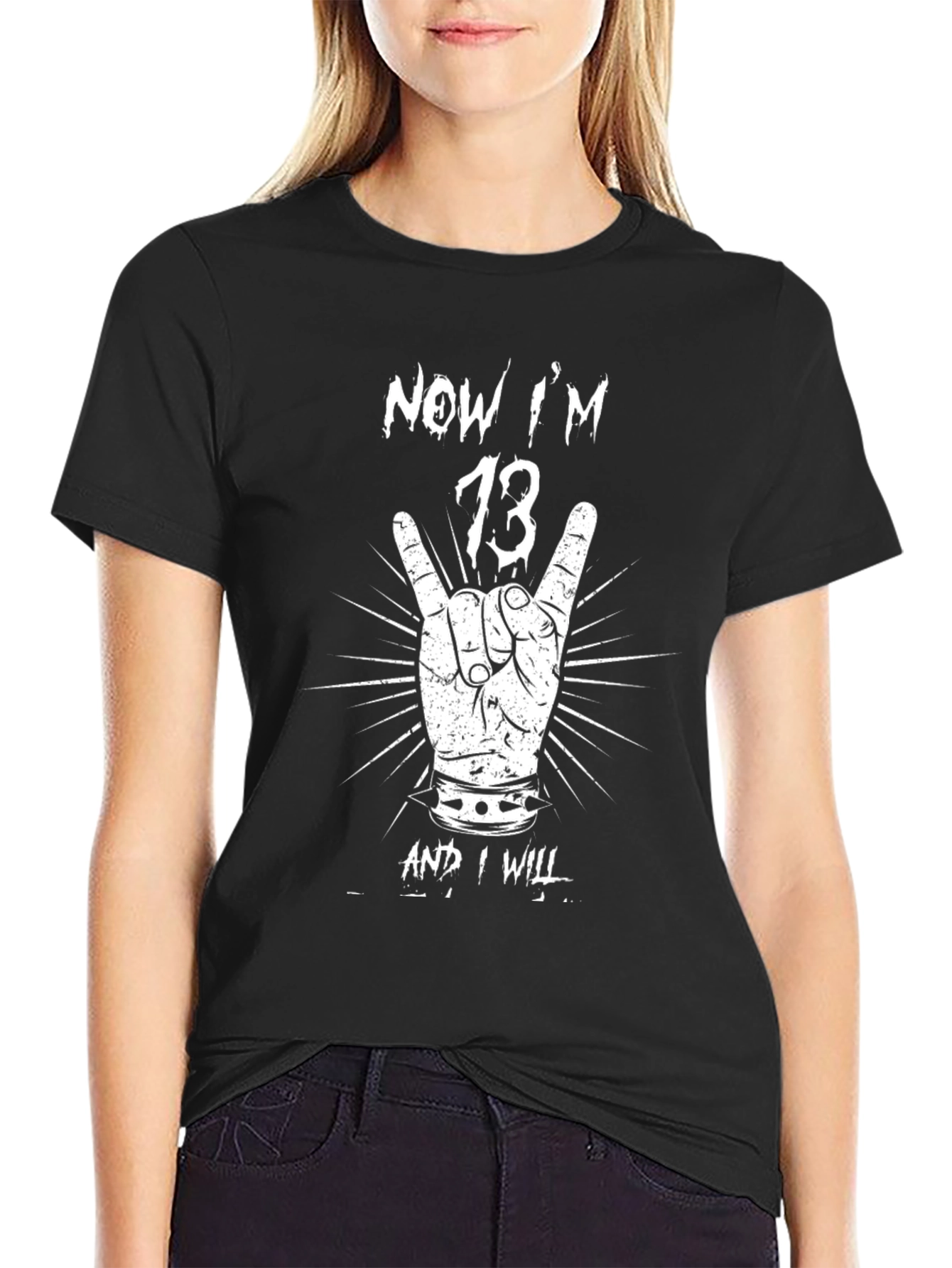 Now Im 13 Black T-Shirt Rock Hand