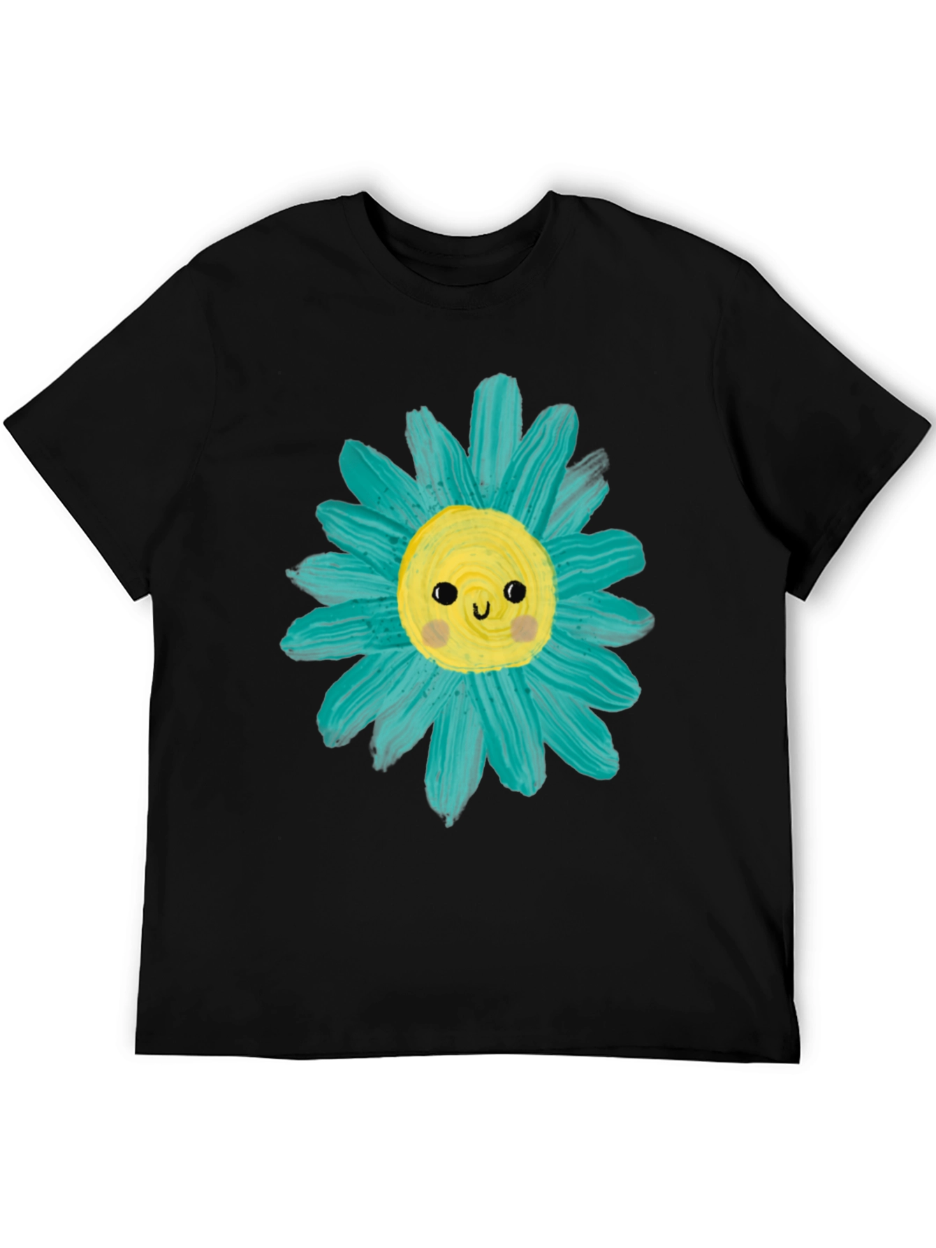 Cute Flower Graphic Tee -  Mens Black Casual T-Shirt