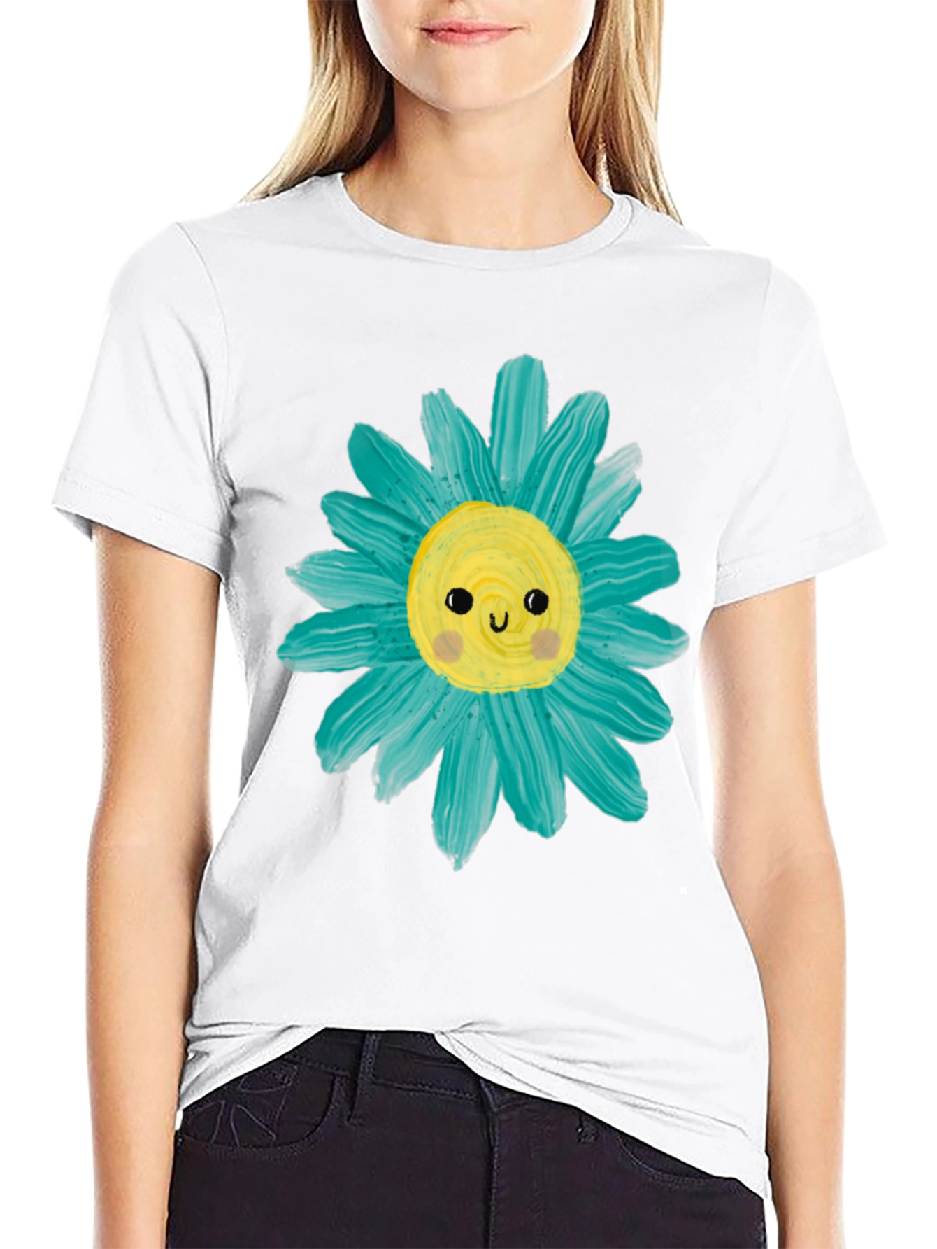 Cute Flower Graphic Tee -  Mens Black Casual T-Shirt