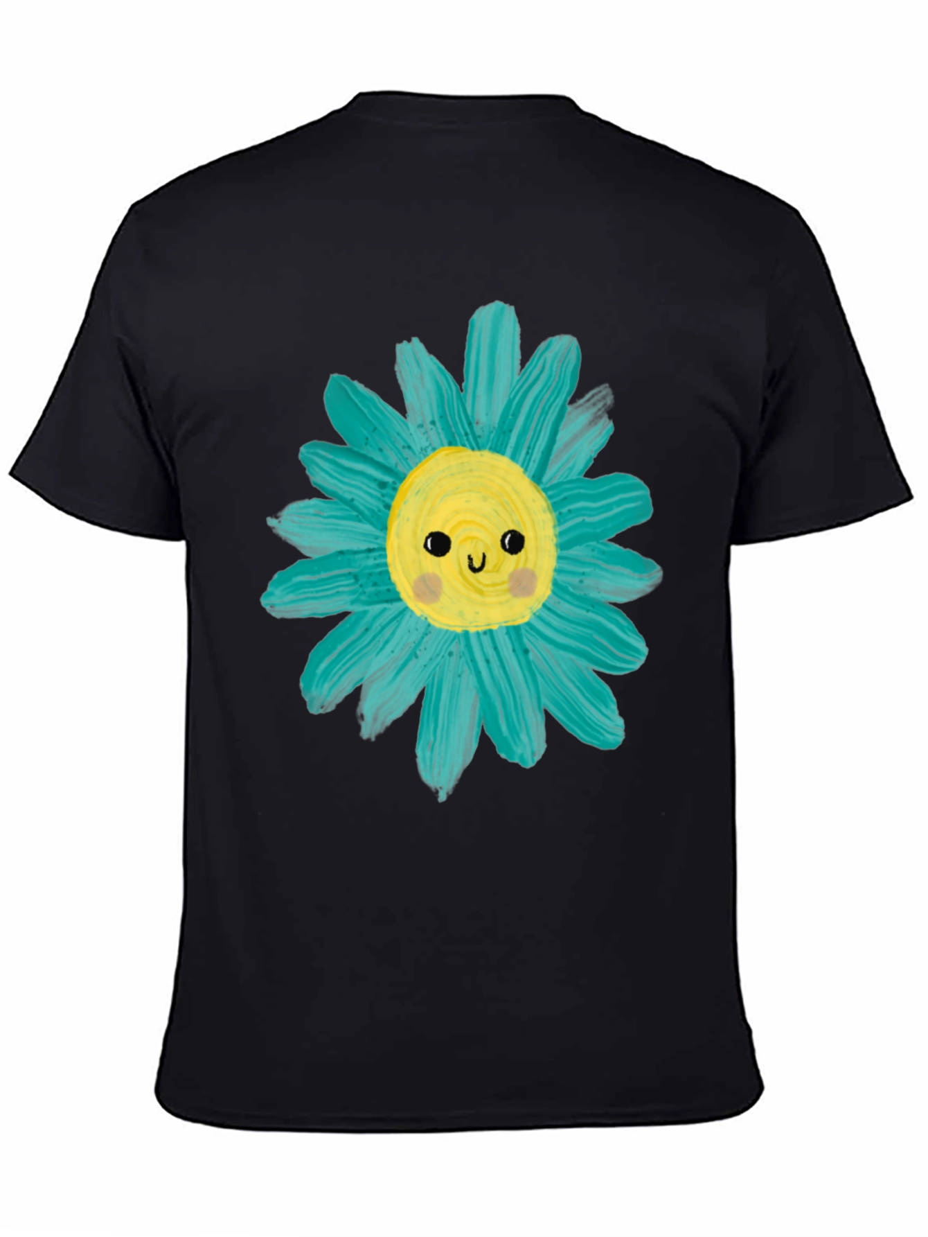 Cute Flower Graphic Tee -  Mens Black Casual T-Shirt