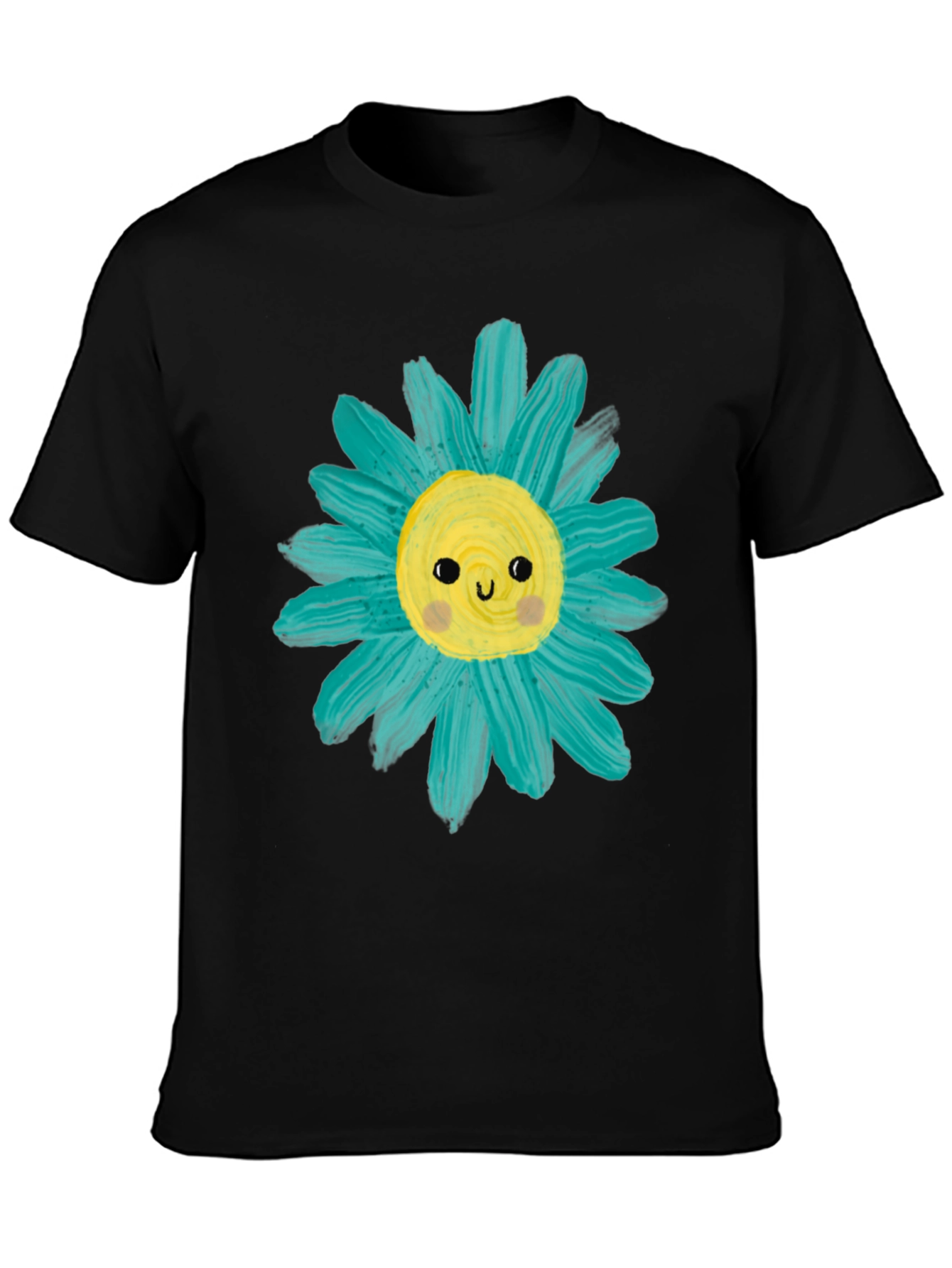 Cute Flower Graphic Tee -  Mens Black Casual T-Shirt