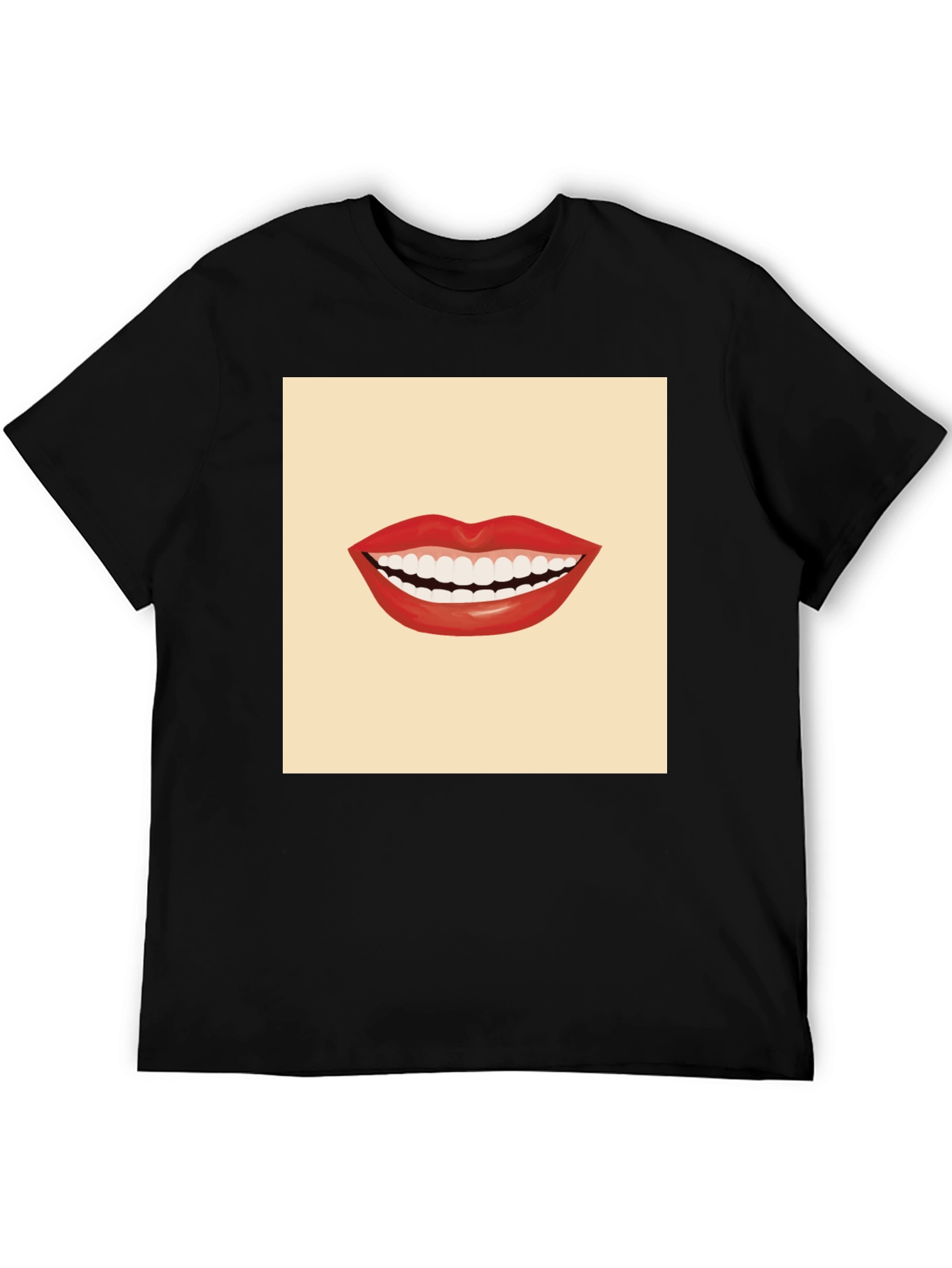 Smiling Mouth Graphic Tee - Black Cotton T-Shirt