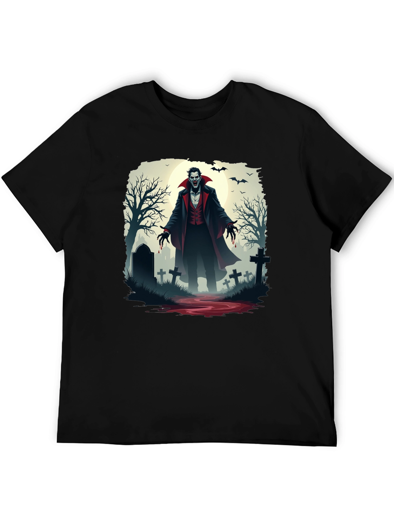 Vampire Graveyard Graphic Tee - Halloween Style