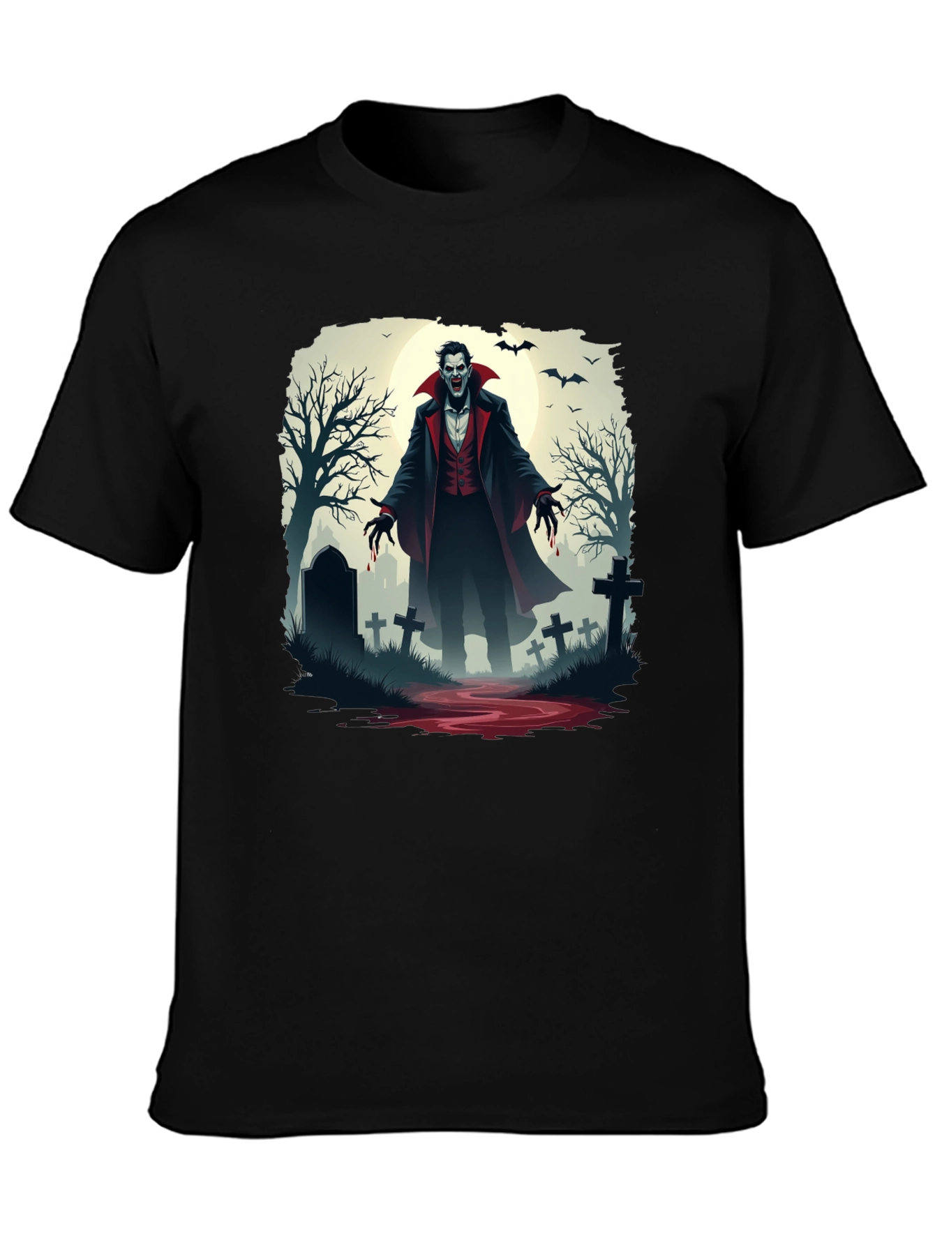Vampire Graveyard Graphic Tee - Halloween Style