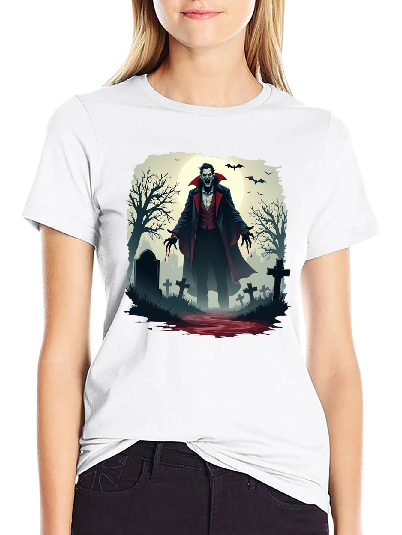 Vampire Graveyard Graphic Tee - Halloween Style