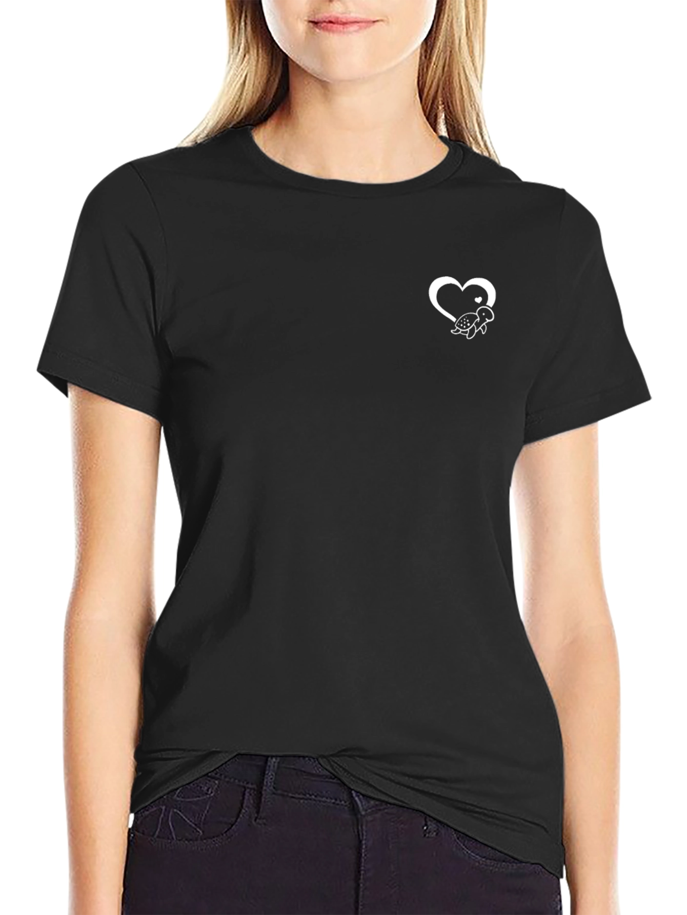 Black Tee with Heart Turtle Graphic