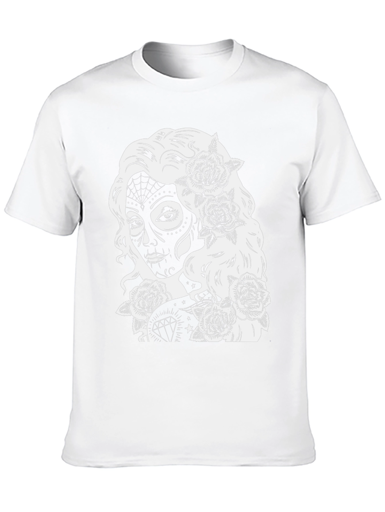 Sugar Skull Woman Rose Graphic Black T-Shirt